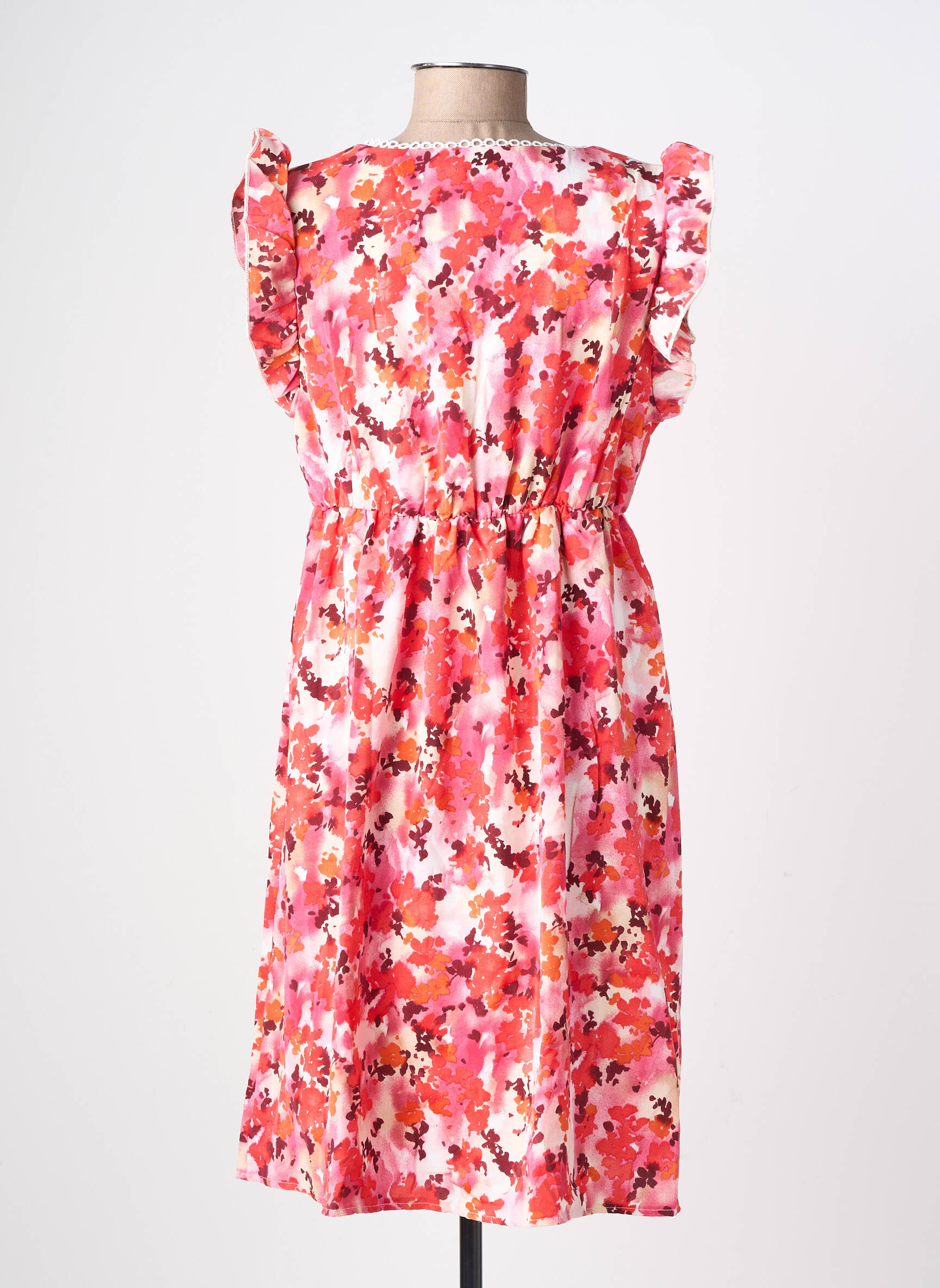 Robe courte coupe fluide manches courtes orange LILIE ROSE femme