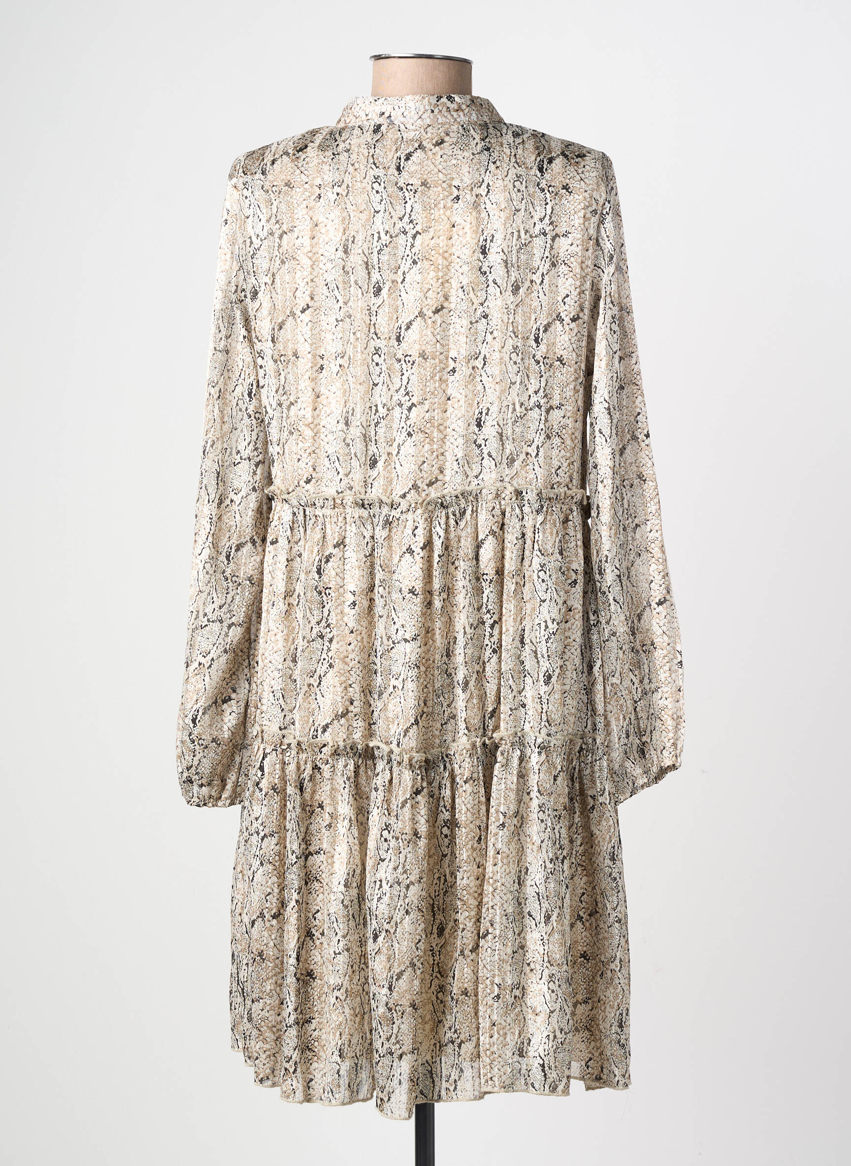 Robe courte coupe évasée manches longues beige LILIE ROSE femme