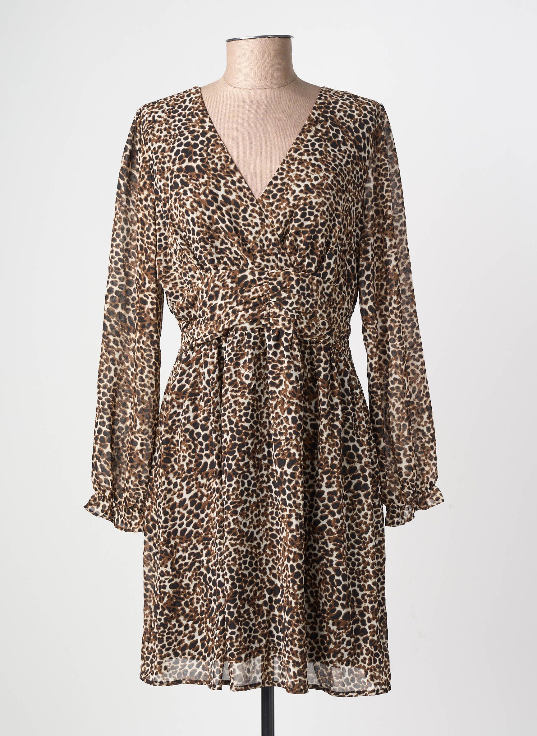 Robe courte manches longues manches longues marron BY ONE femme