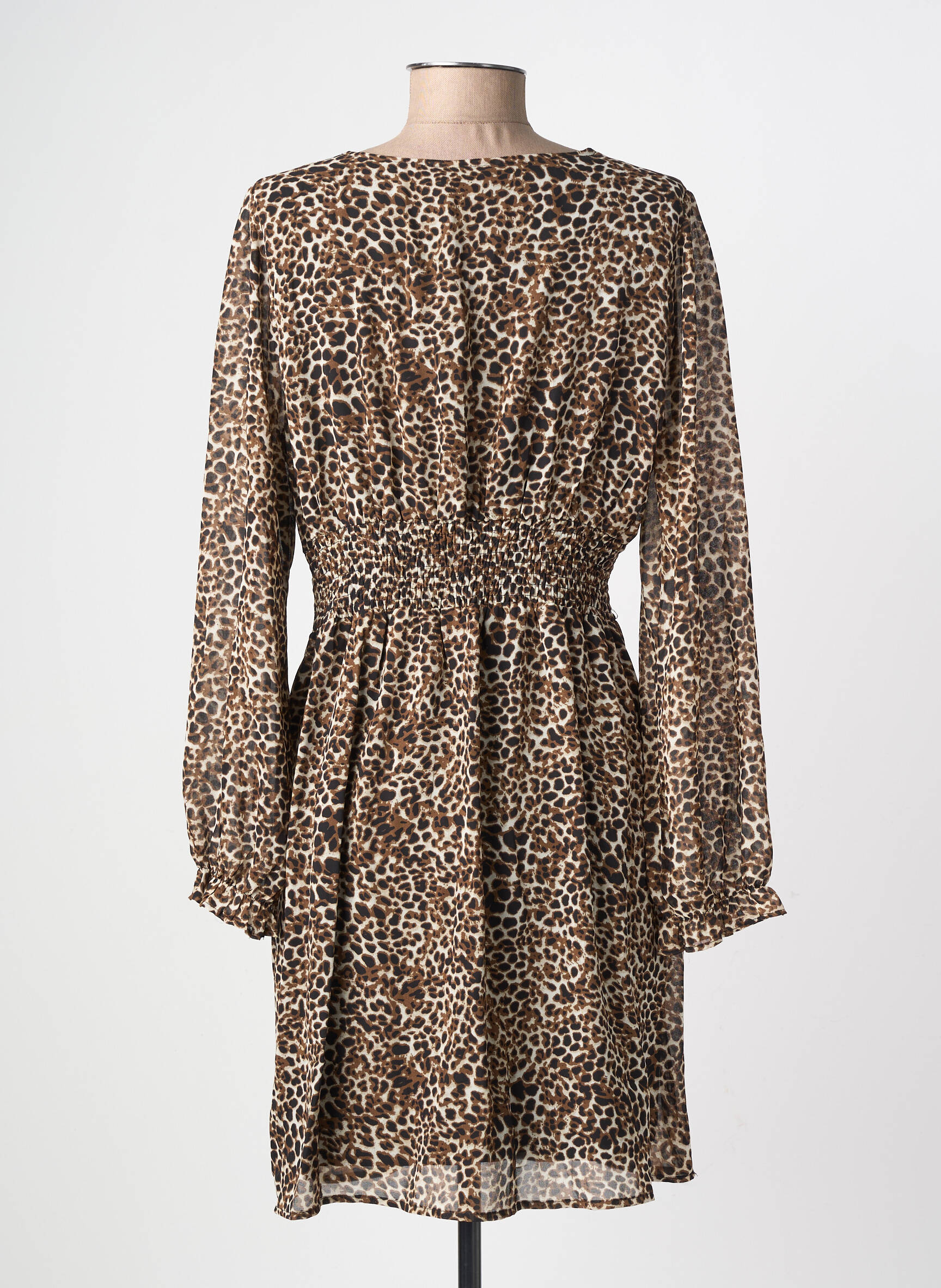Robe courte manches longues manches longues marron BY ONE femme