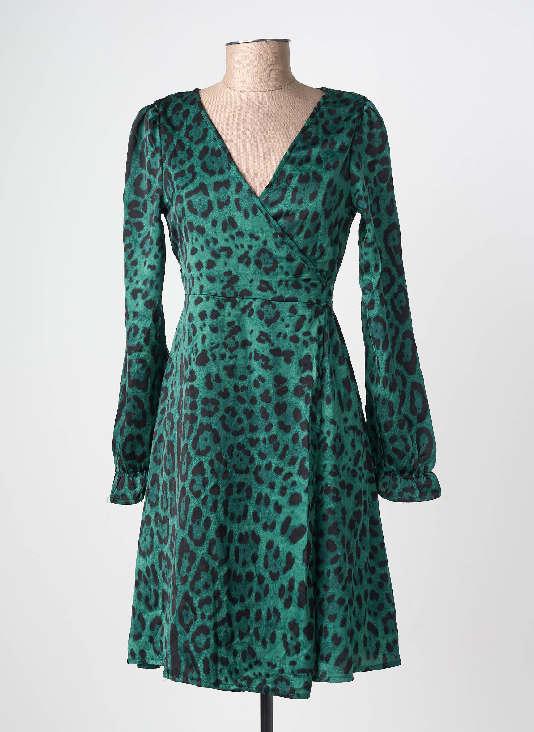 Robe courte manches longues manches longues vert LILIE ROSE femme