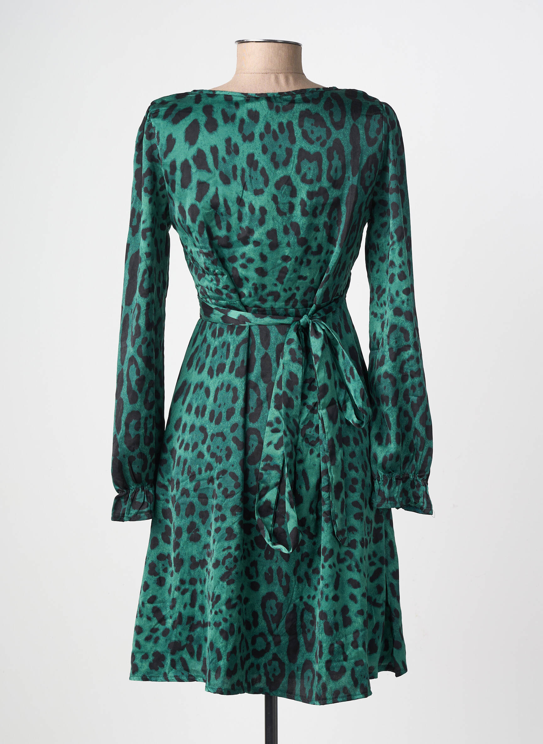 Robe courte manches longues manches longues vert LILIE ROSE femme