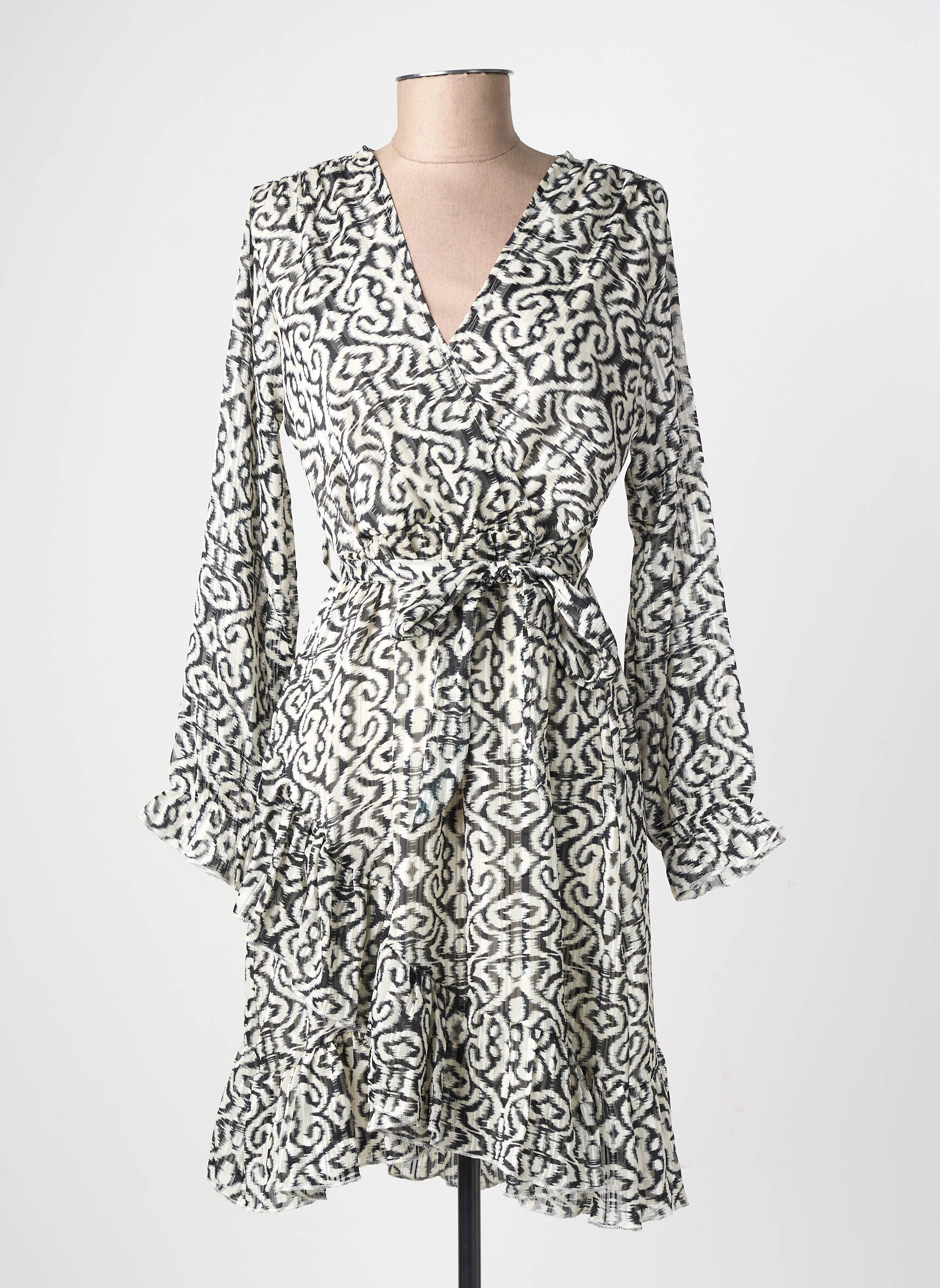 Robe courte manches longues manches longues noir LILIE ROSE femme