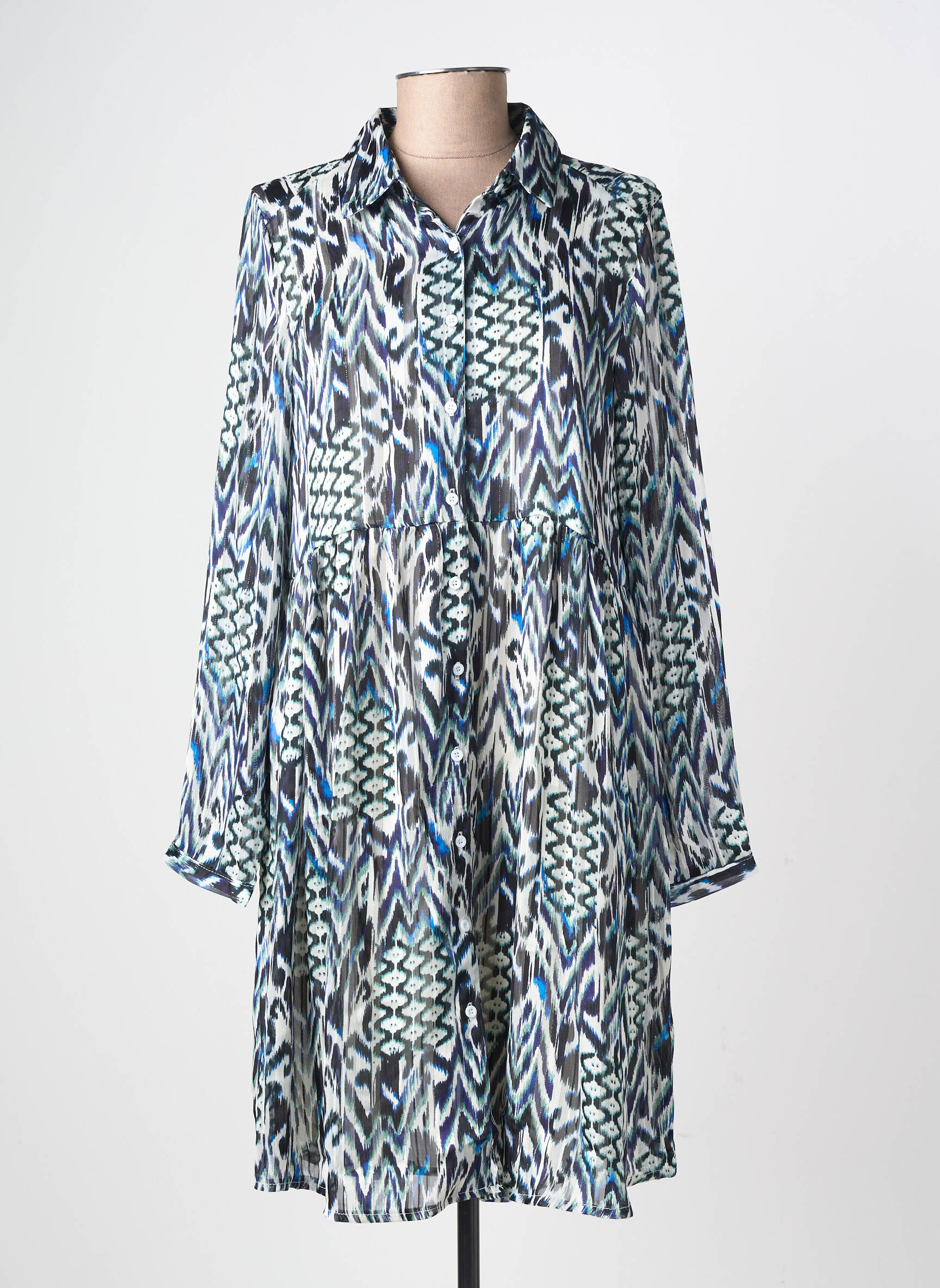 Robe courte coupe fluide manches longues bleu LILIE ROSE femme