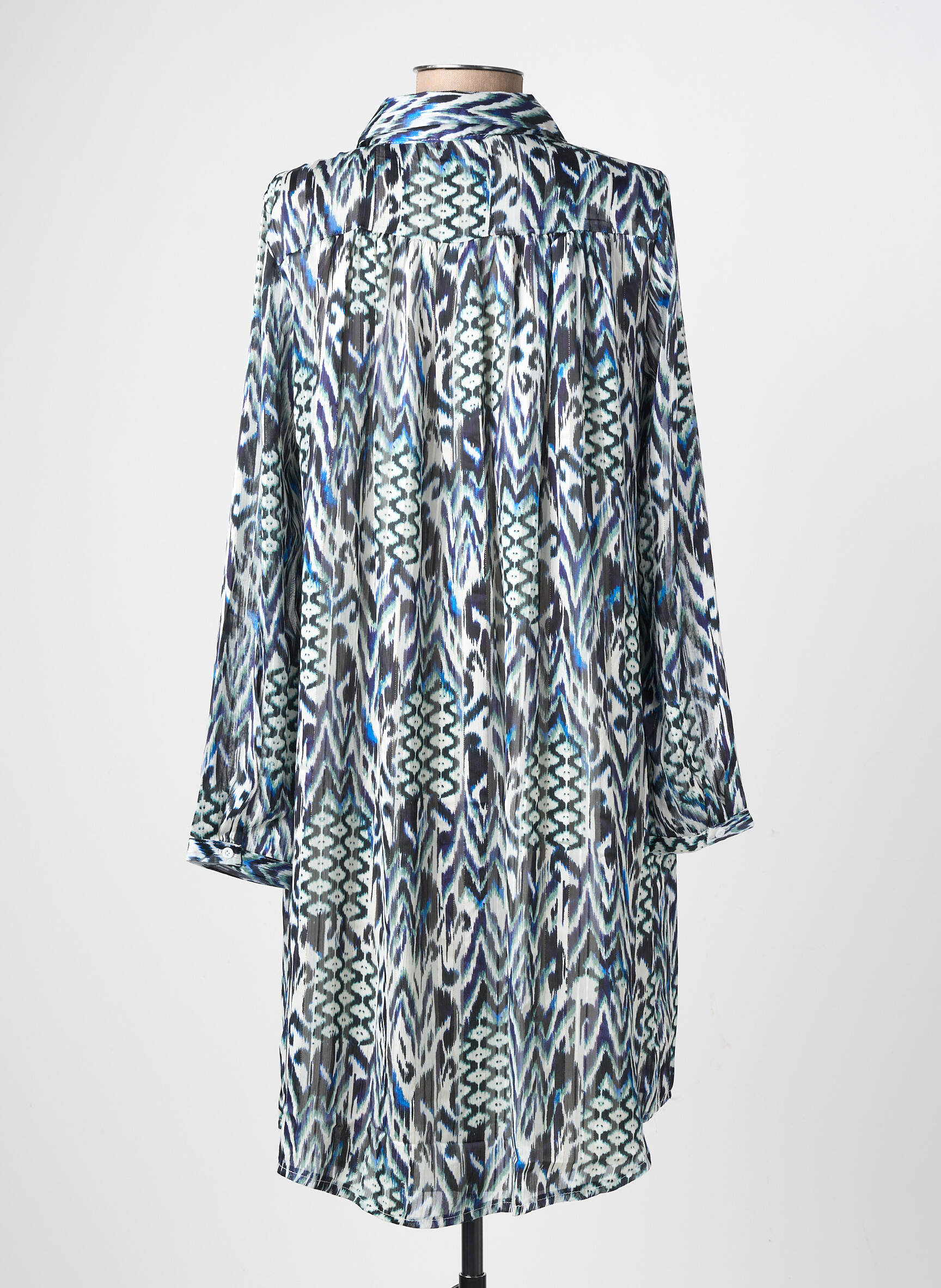 Robe courte coupe fluide manches longues bleu LILIE ROSE femme