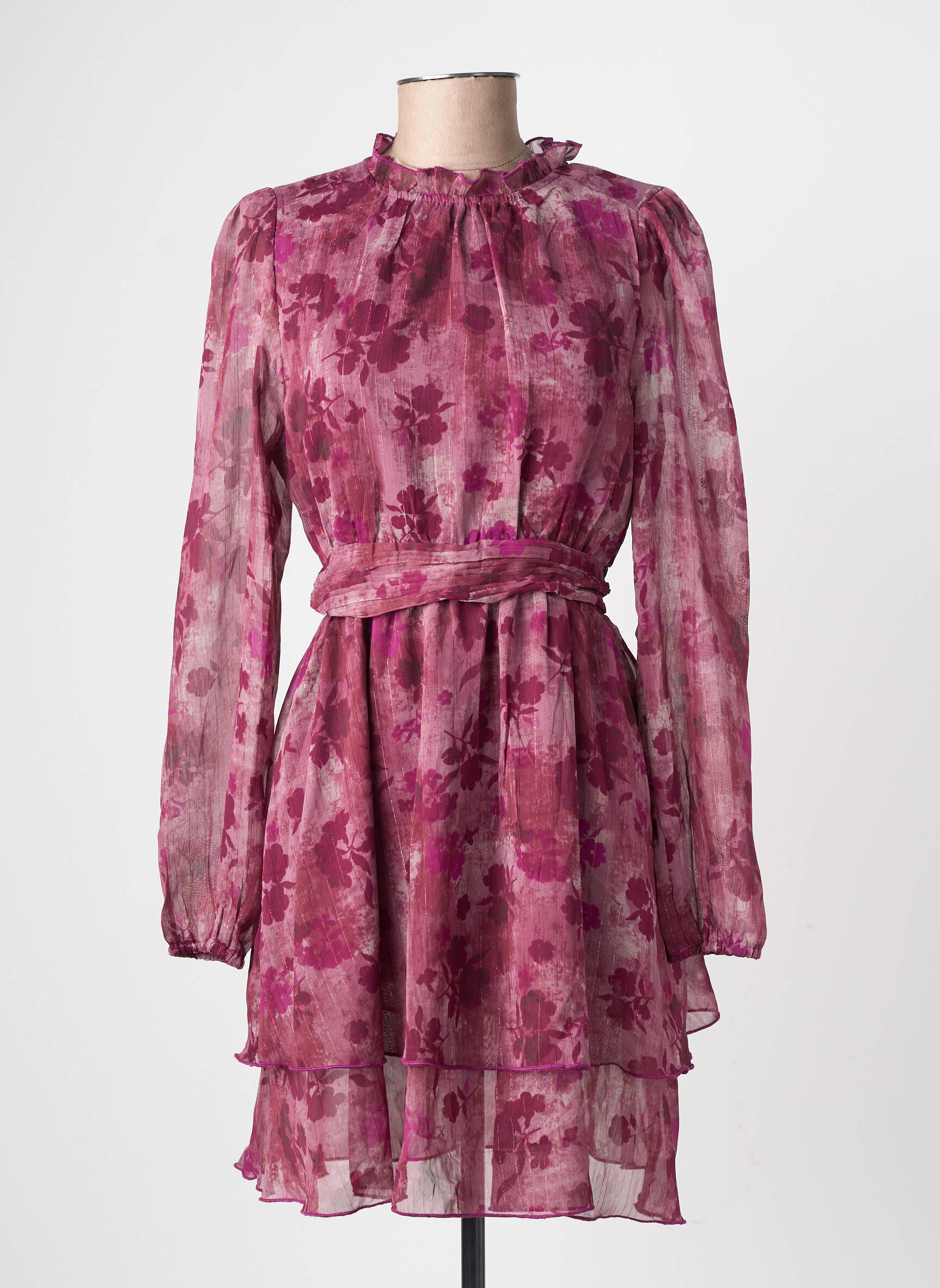 Robe mi-longue imprimé fleurs manches longues violet LILIE ROSE femme