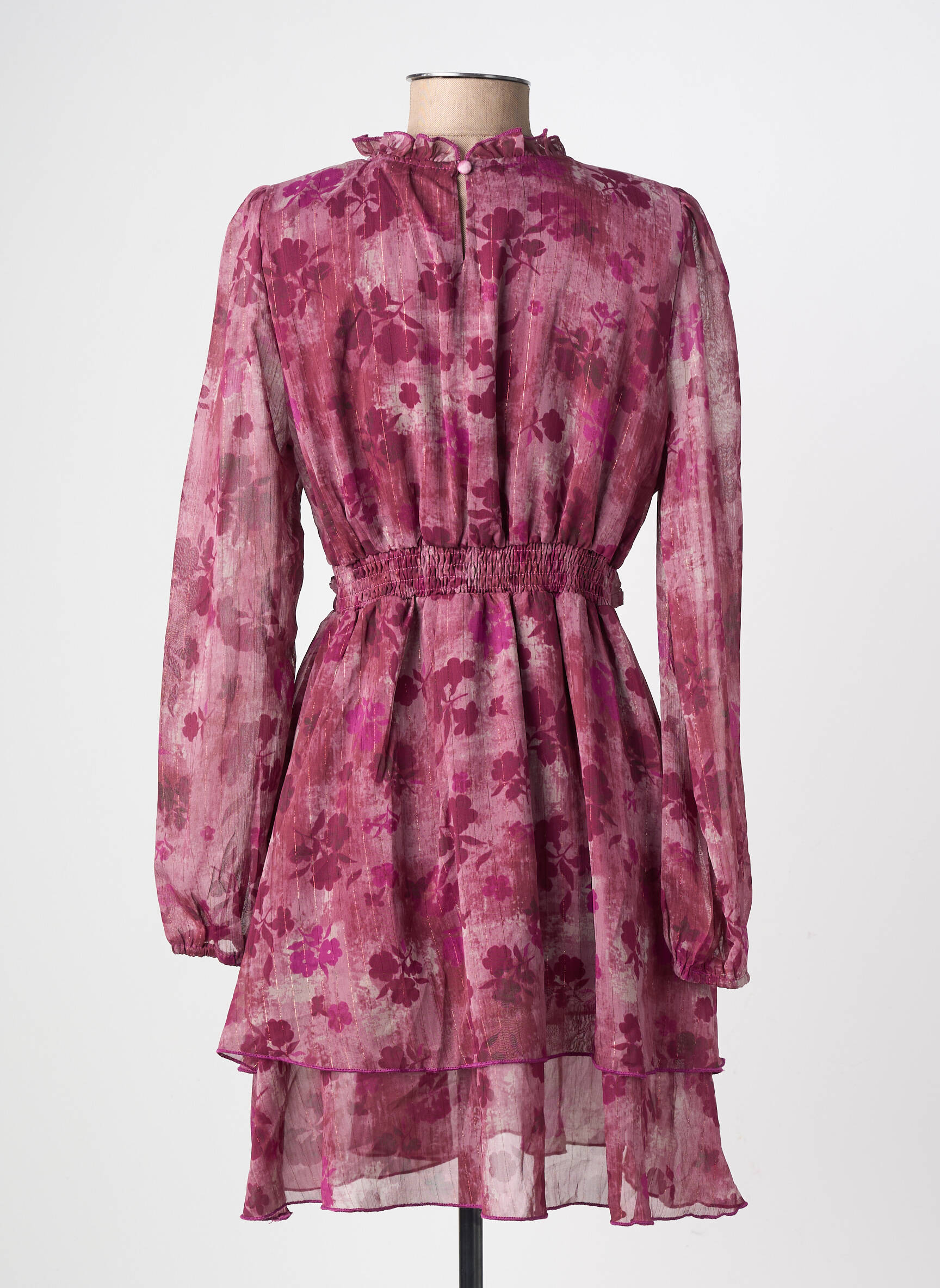 Robe mi-longue imprimé fleurs manches longues violet LILIE ROSE femme