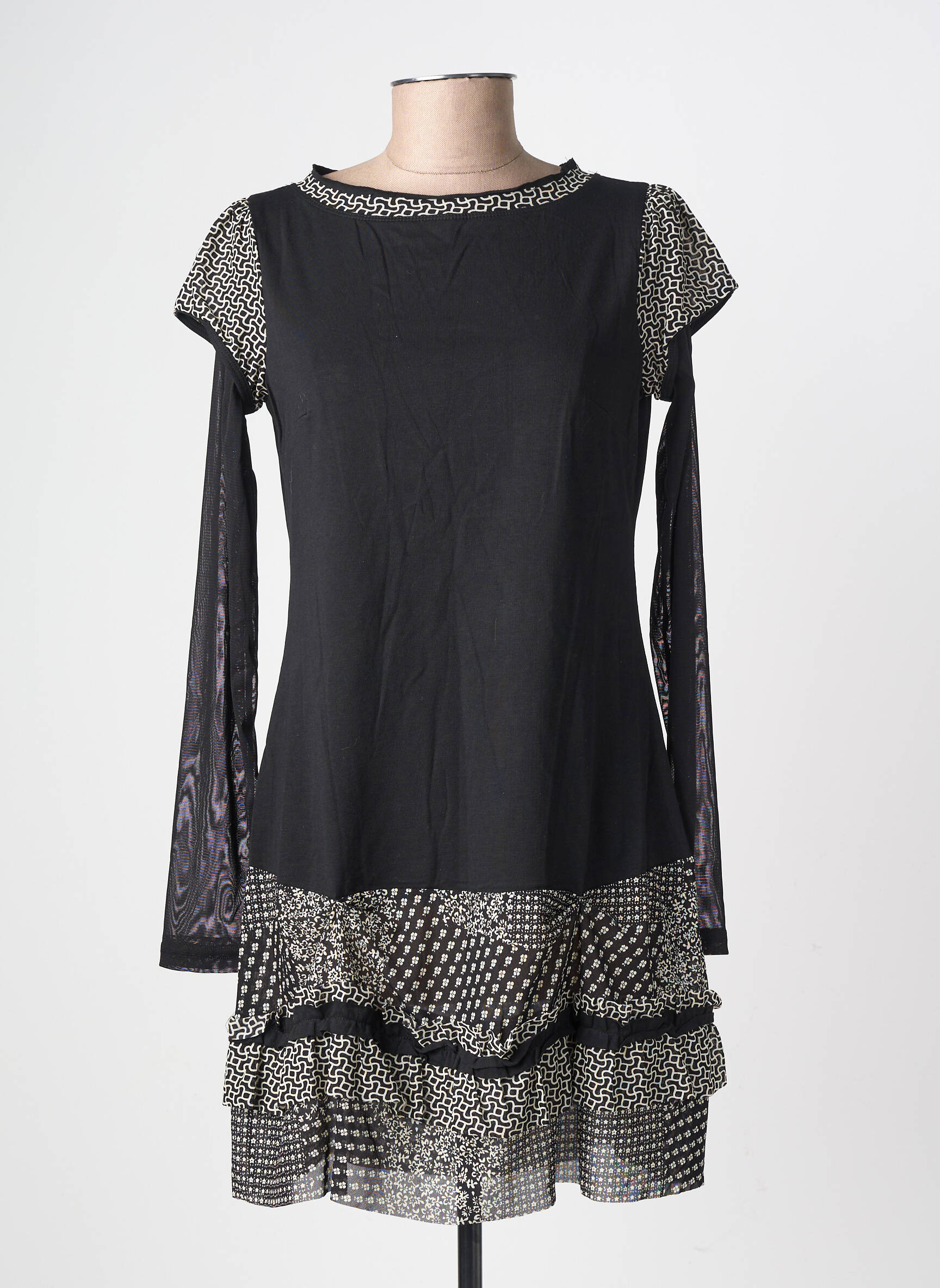 Robe courte manches longues manches longues noir LULU.H femme
