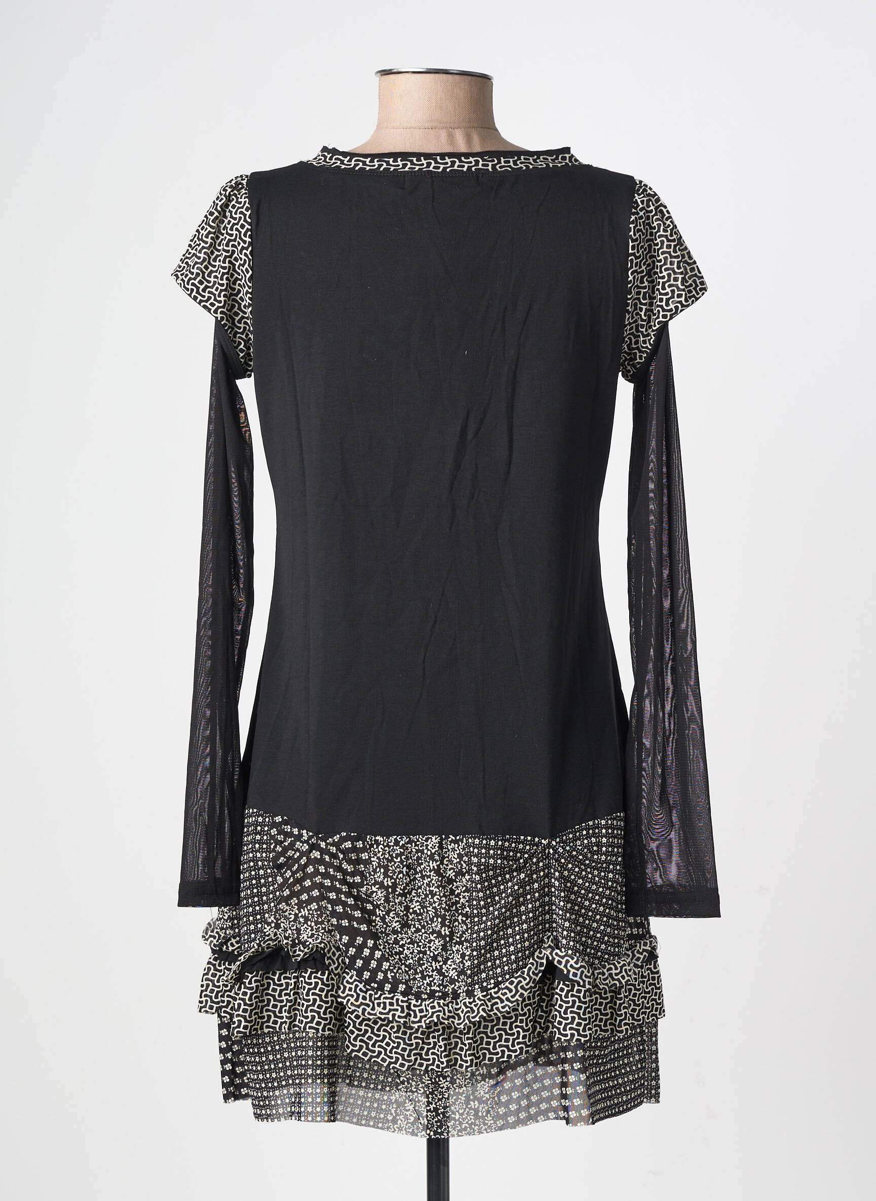 Robe courte manches longues manches longues noir LULU.H femme