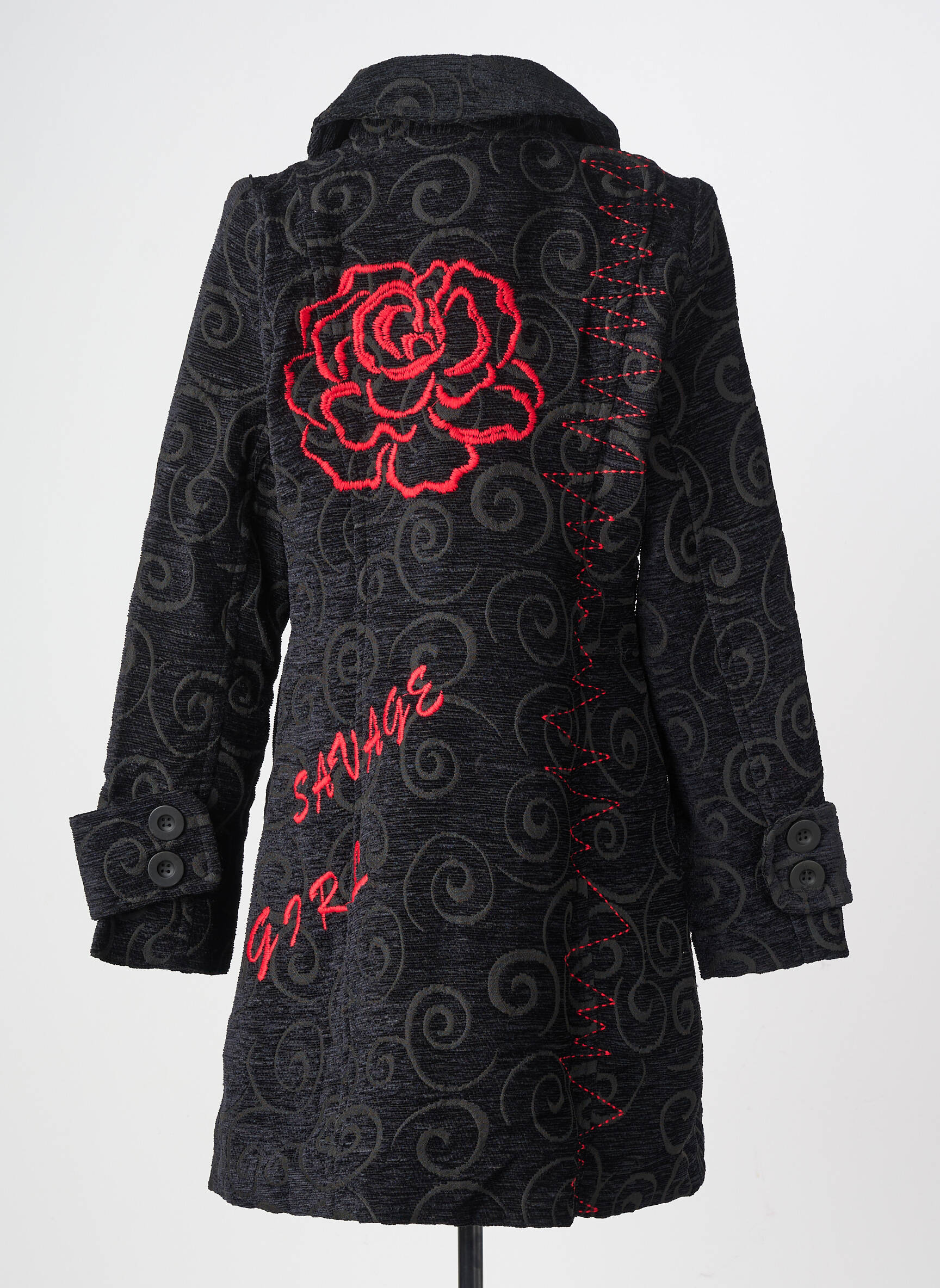 Manteau long coupe cintrée sans capuche noir LULU.H femme