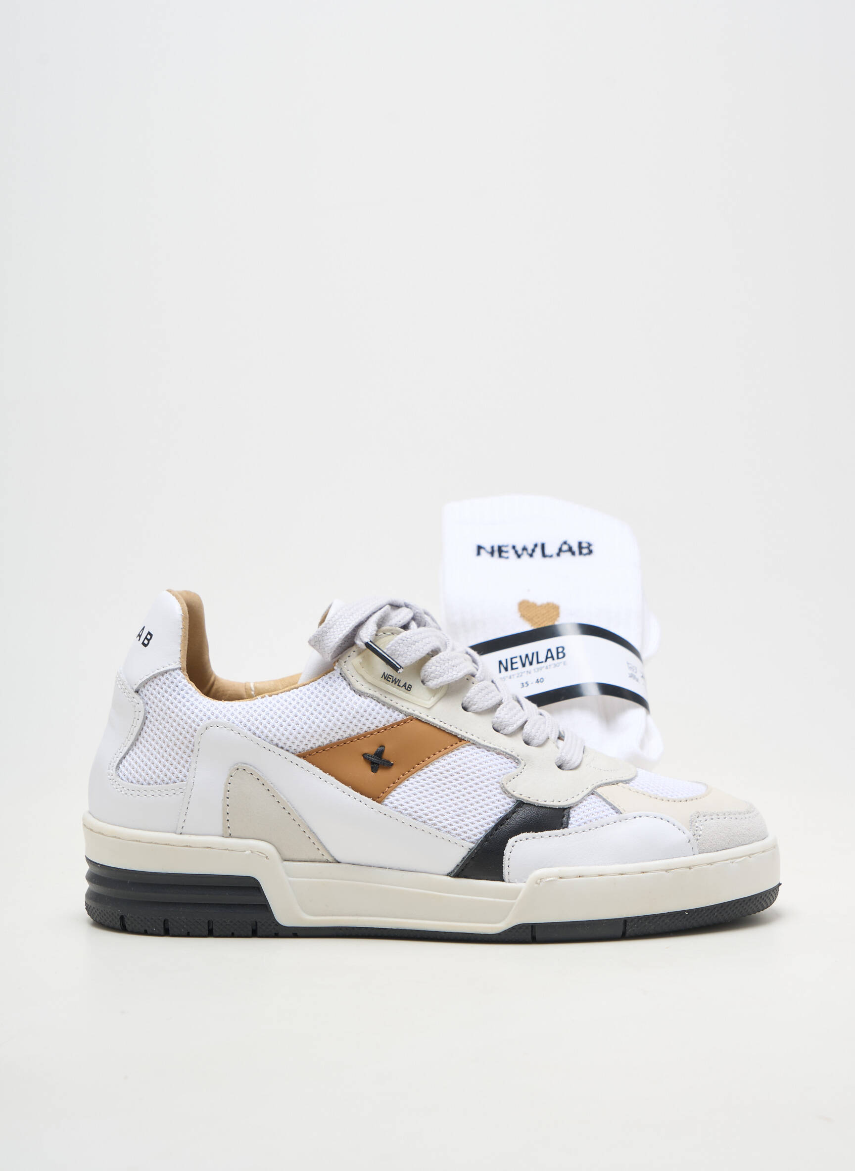 Baskets matière lisse talon plat jusqu'à 3cm blanc NEWLAB femme
