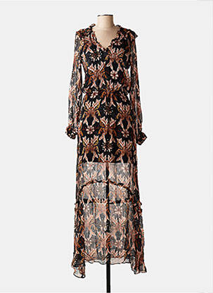 Robe longue imprimé fantaisie manches longues noir BERENICE femme