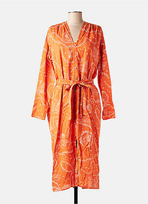 Robe mi-longue imprimé fantaisie manches longues orange ROSEANNA femme