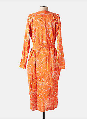 Robe mi-longue imprimé fantaisie manches longues orange ROSEANNA femme