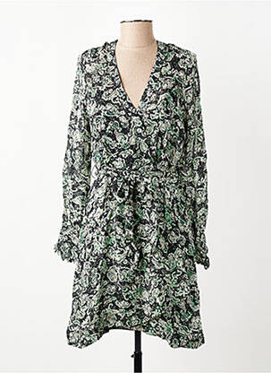 Robe mi-longue imprimé fantaisie manches longues vert BERENICE femme
