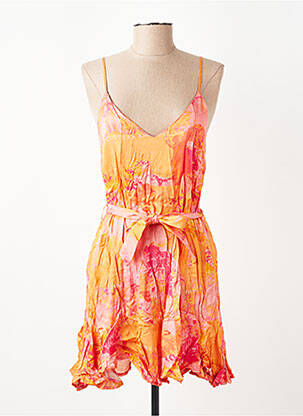 Robe mi-longue imprimé fantaisie fines bretelles orange MODETROTTER femme