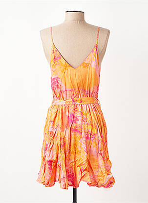 Robe mi-longue imprimé fantaisie fines bretelles orange MODETROTTER femme