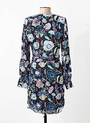Robe mi-longue imprimé fantaisie manches longues bleu BERENICE femme