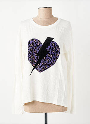 T-shirt sérigraphie floquée manches longues blanc FIVE femme