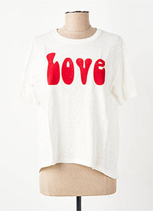 T-shirt sérigraphie floquée manches courtes blanc FIVE femme
