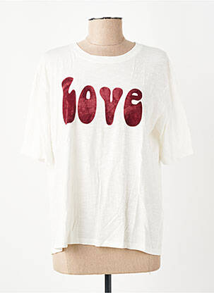 T-shirt sérigraphie floquée manches courtes blanc FIVE femme