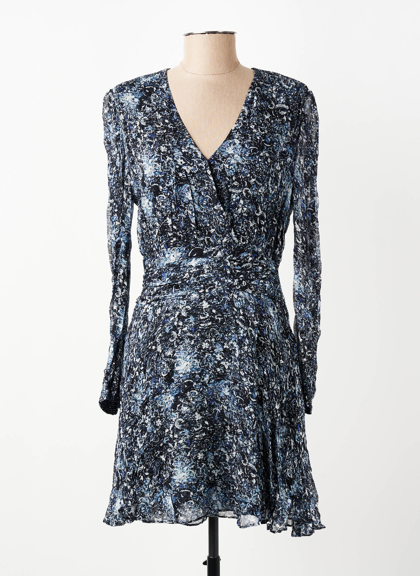 Robe courte manches longues manches longues bleu BERENICE femme