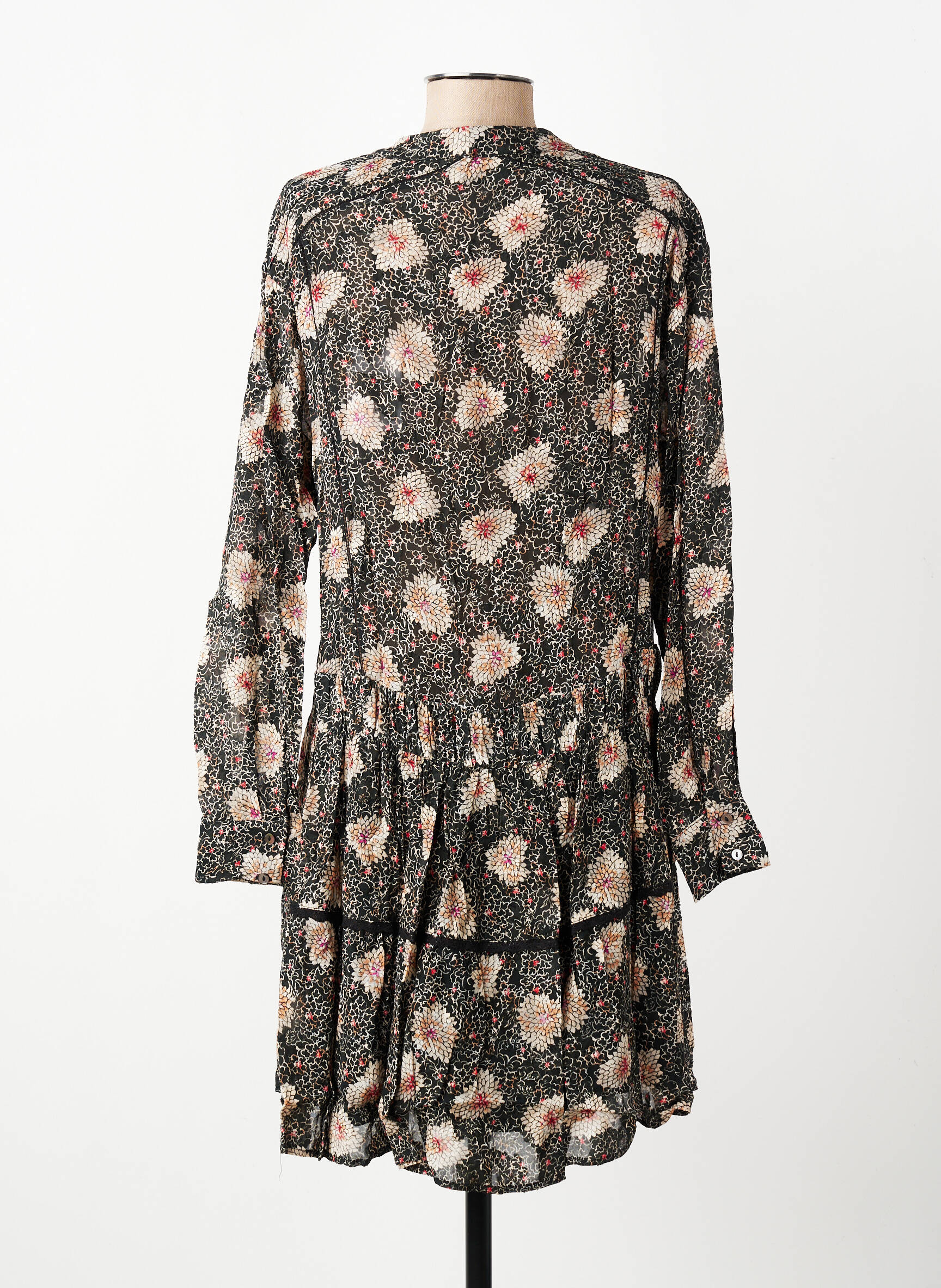 Robe courte coupe évasée manches longues noir BERENICE femme