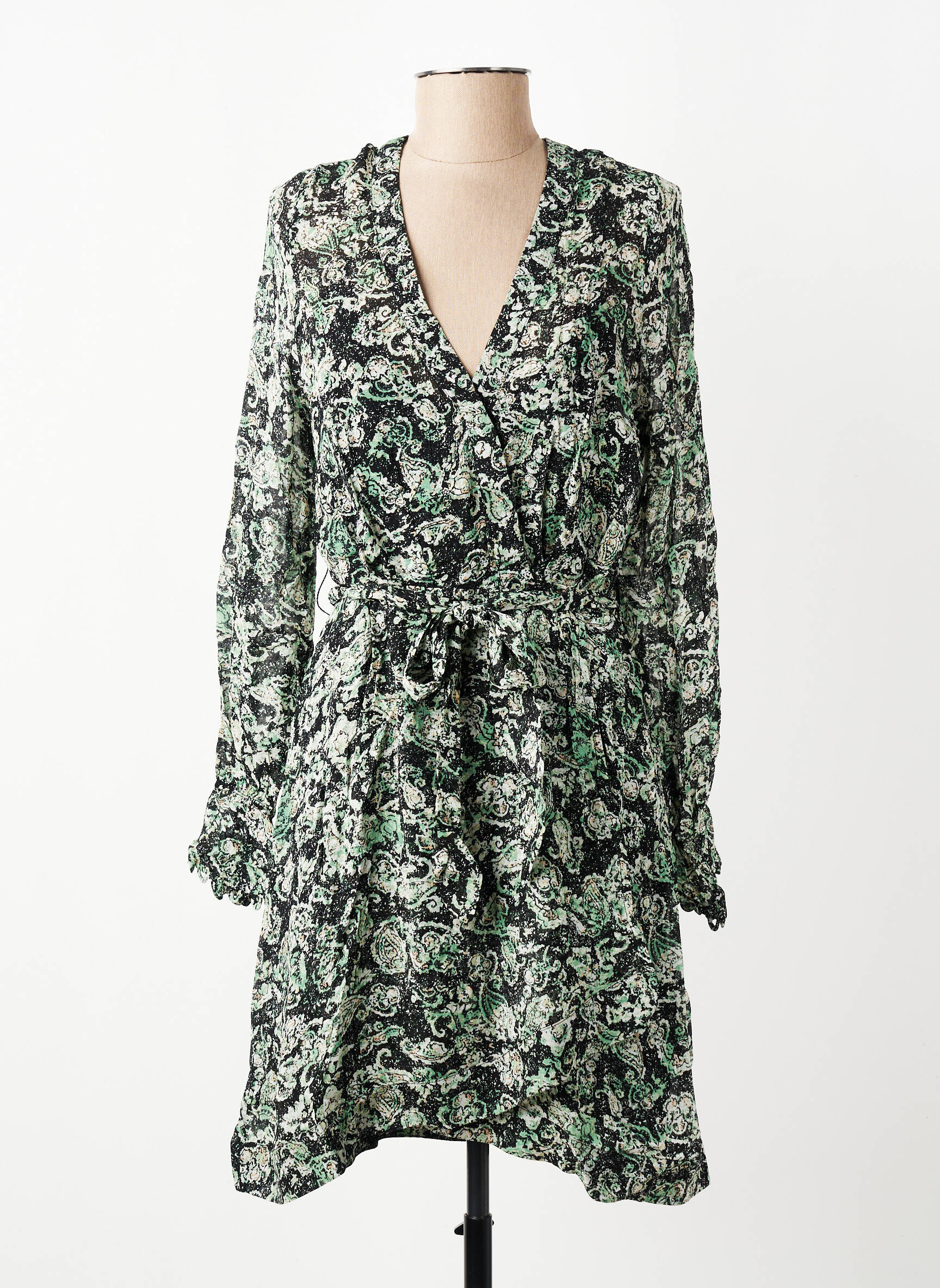 Robe mi-longue imprimé fantaisie manches longues vert BERENICE femme