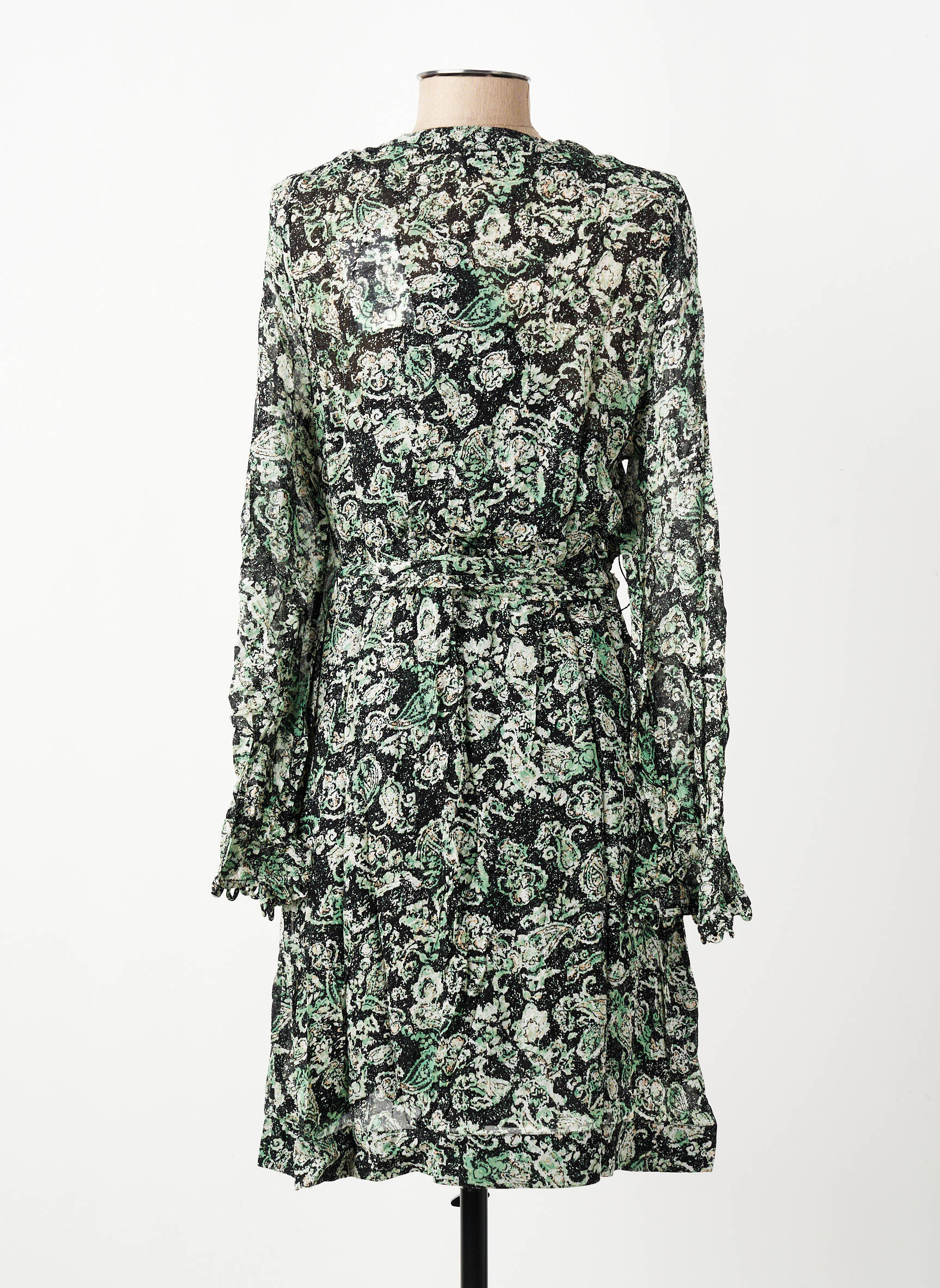 Robe mi-longue imprimé fantaisie manches longues vert BERENICE femme