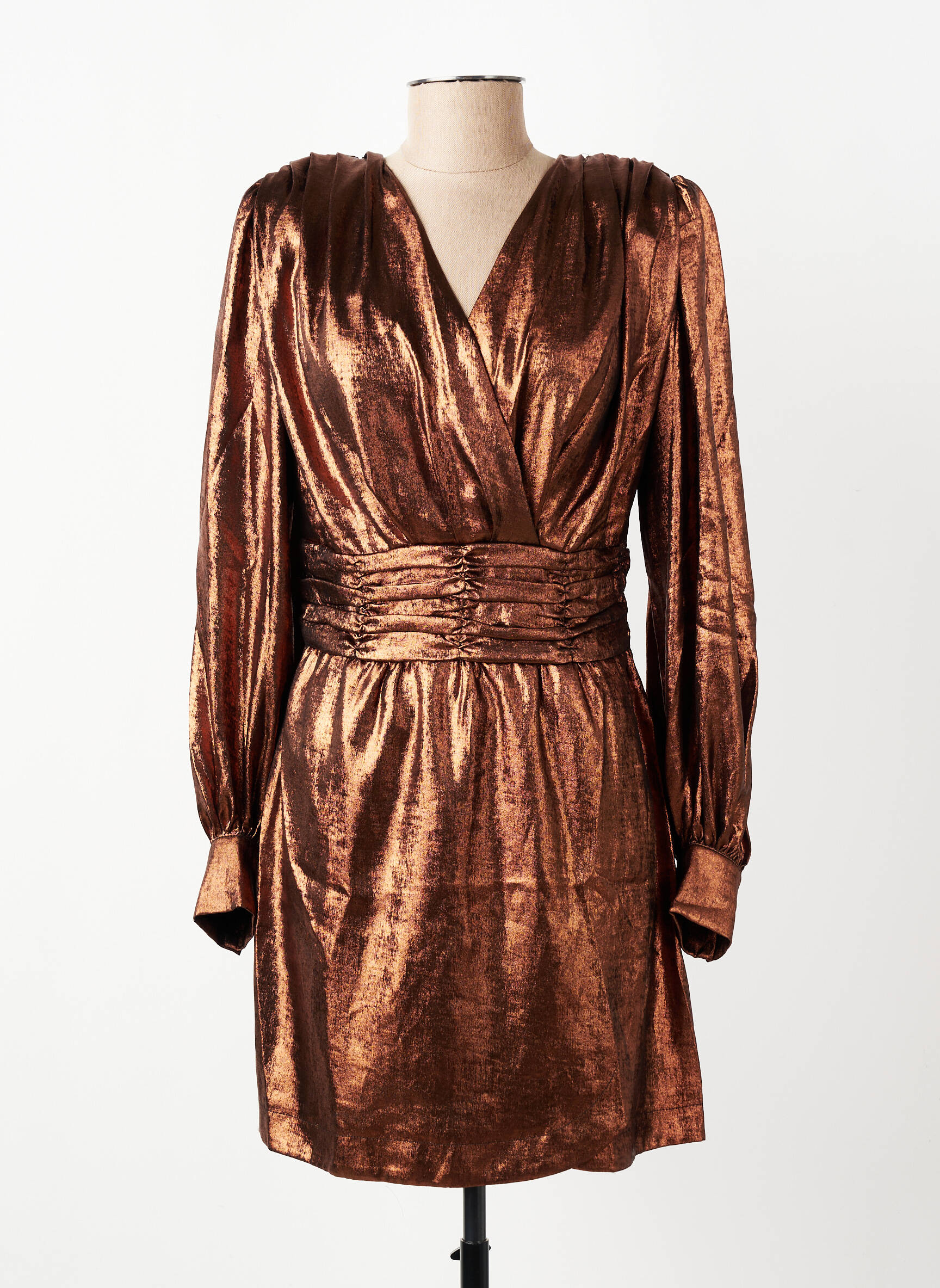 Robe courte manches longues manches longues marron OPULLENCE femme