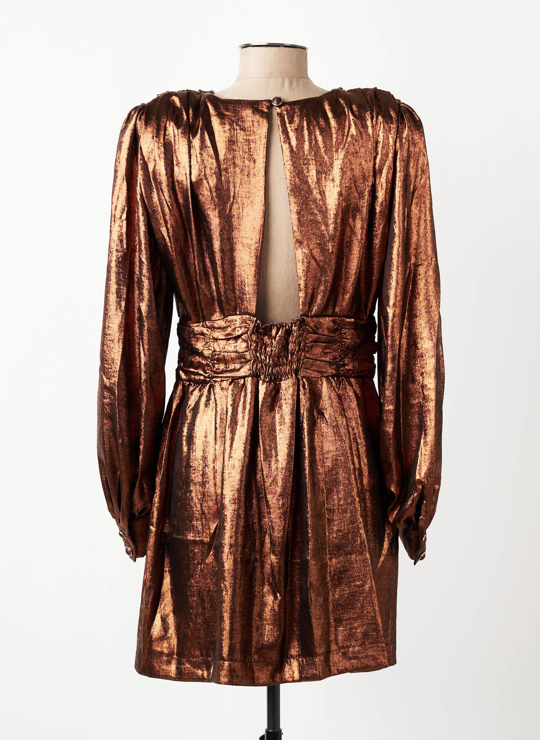 Robe courte manches longues manches longues marron OPULLENCE femme