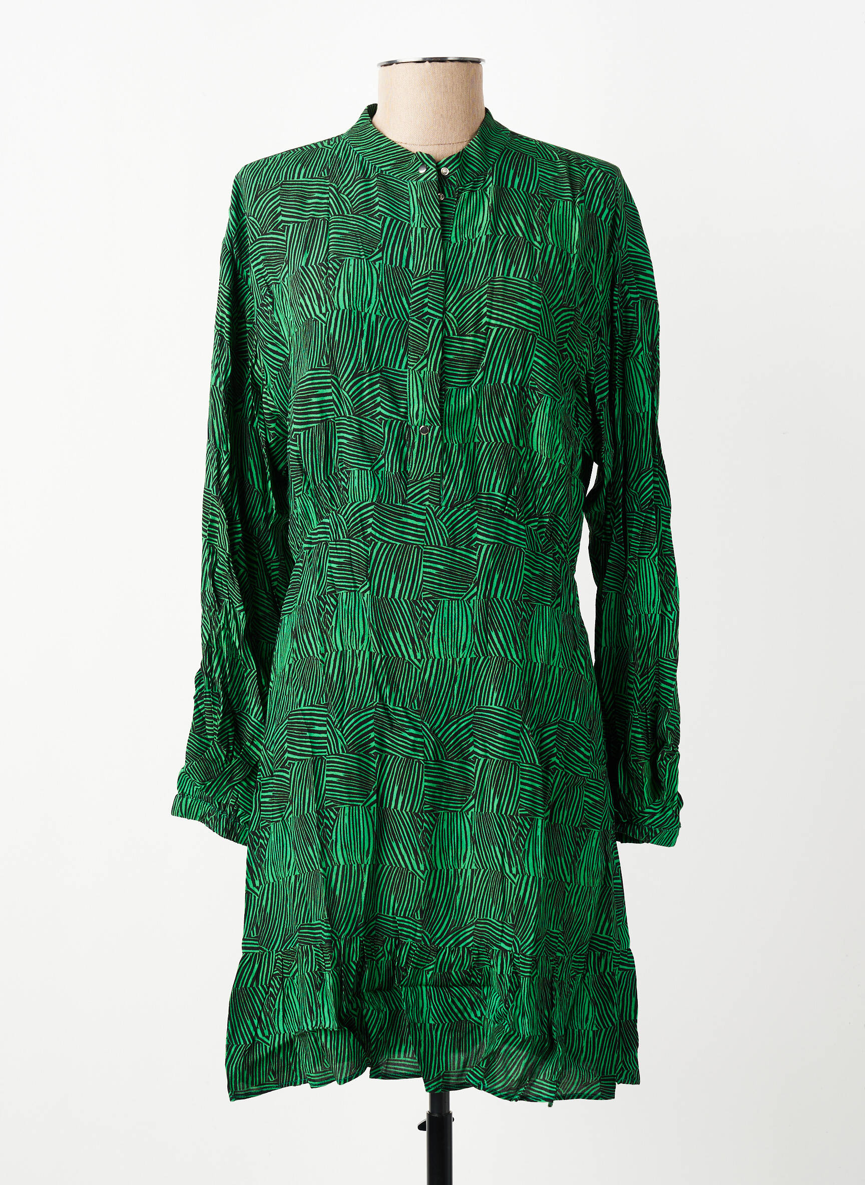 Robe courte manches longues manches longues vert ROSEANNA femme