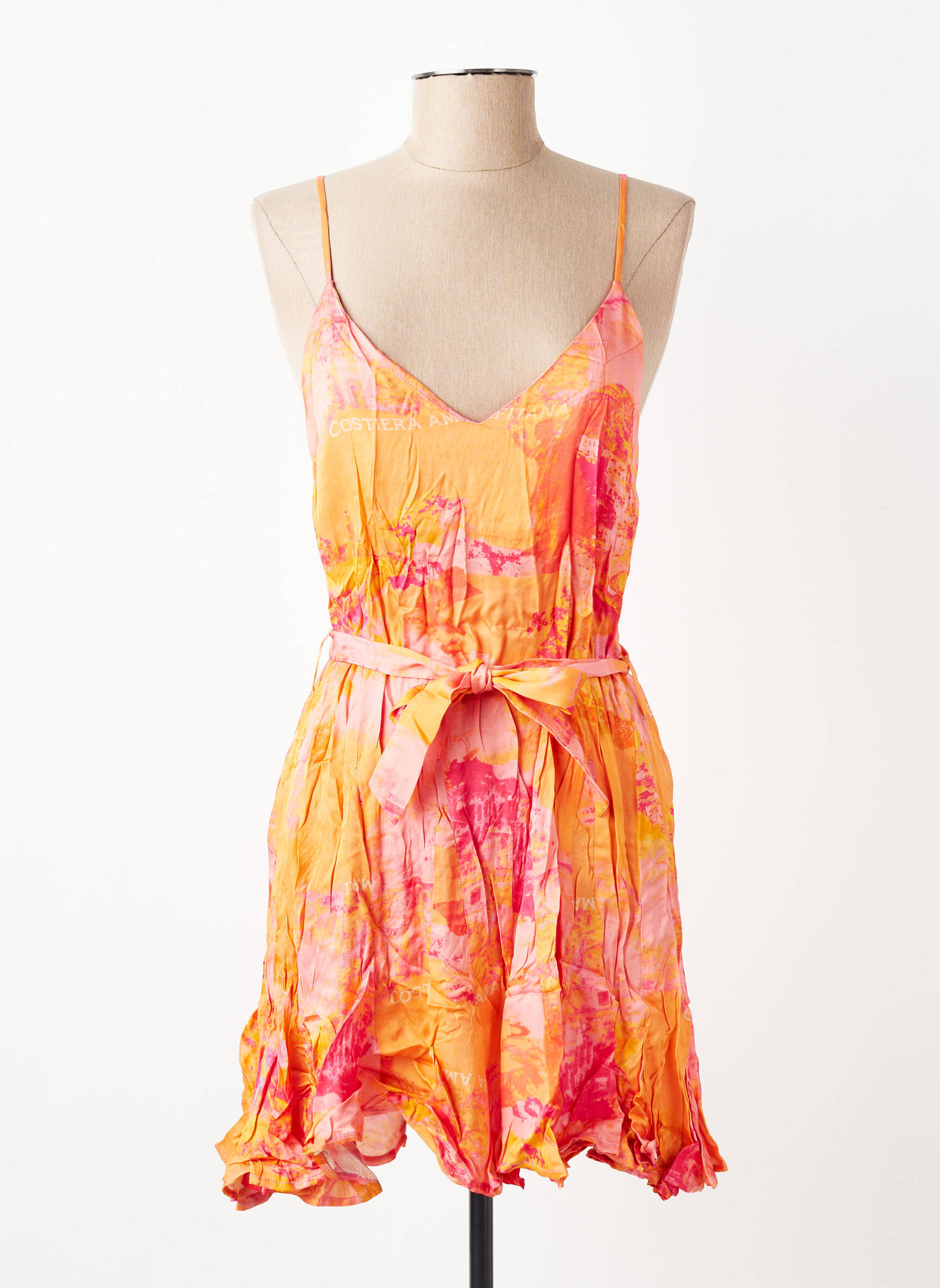 Robe mi-longue imprimé fantaisie fines bretelles orange MODETROTTER femme