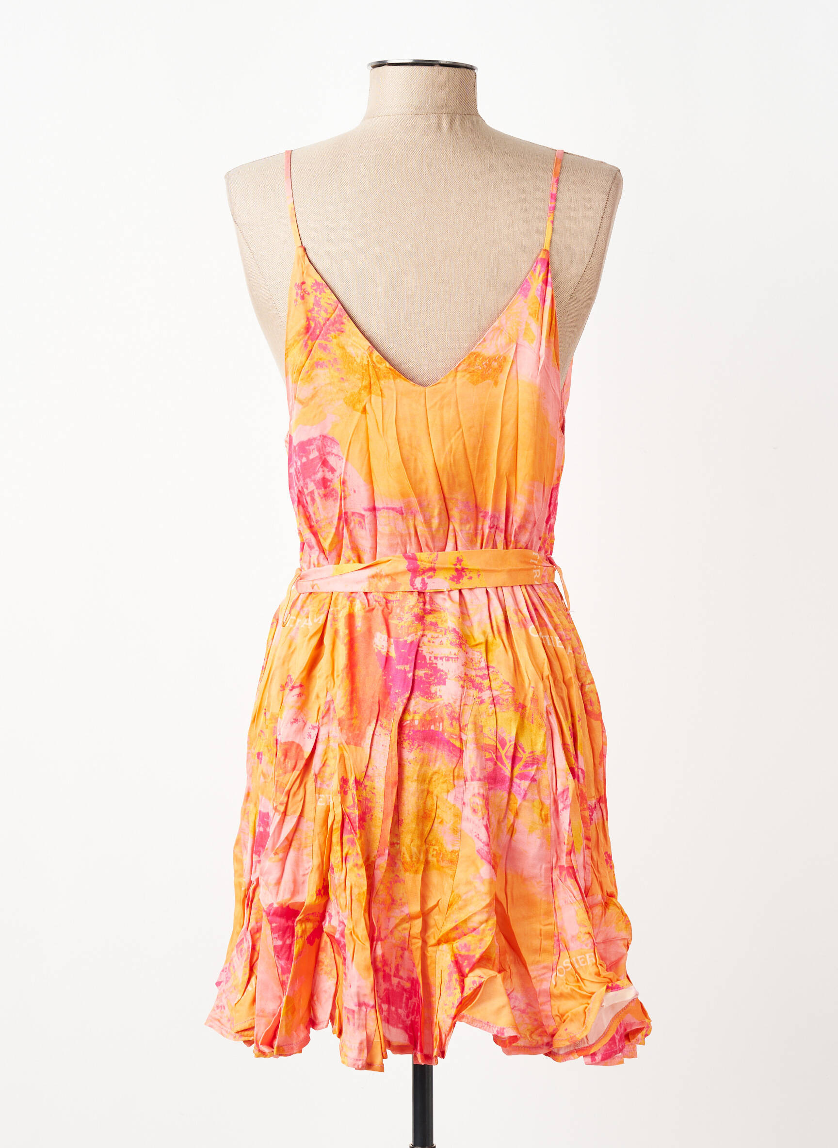 Robe mi-longue imprimé fantaisie fines bretelles orange MODETROTTER femme