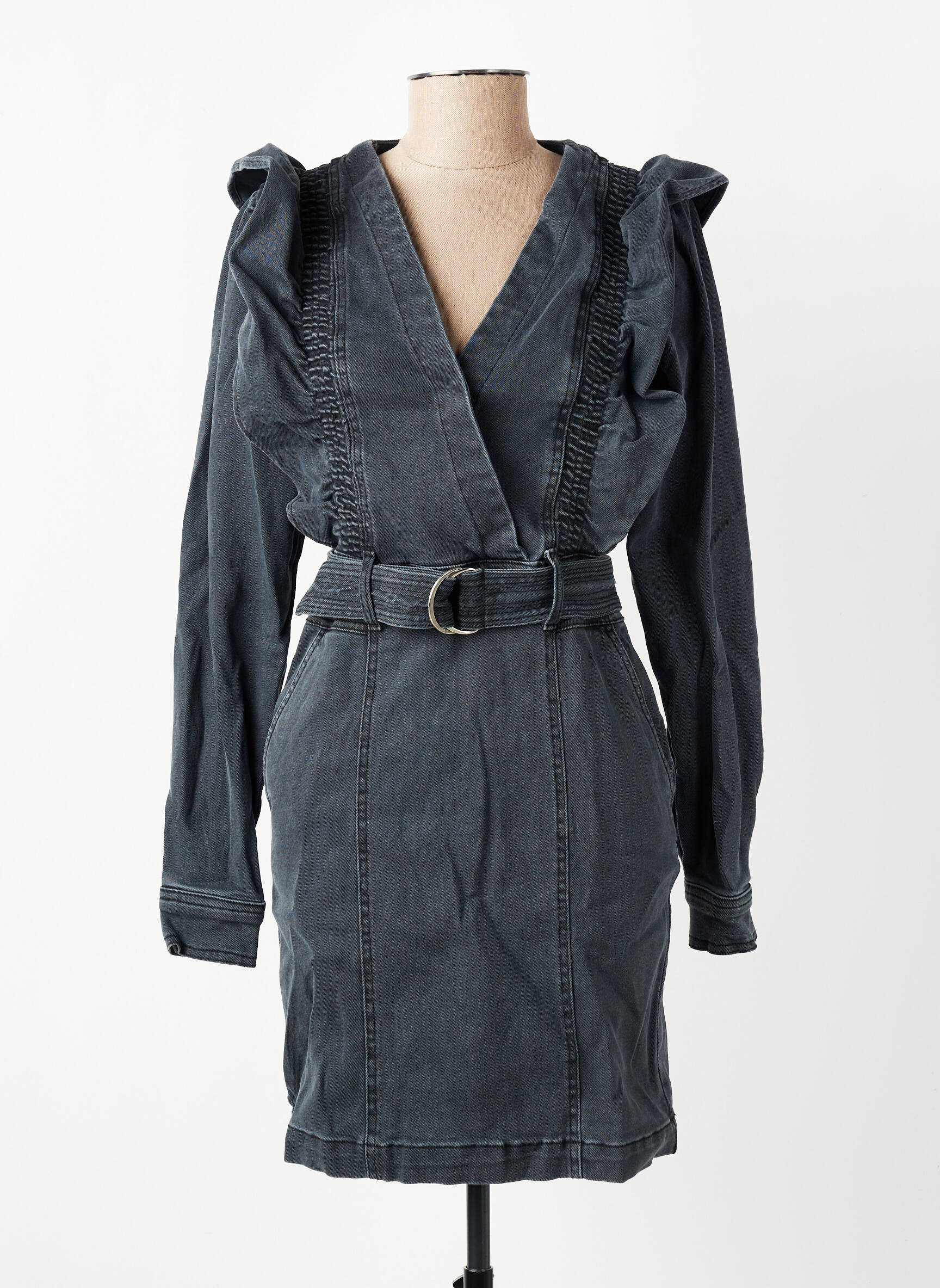 Robe courte fermeture zippée au dos manches longues gris BERENICE femme