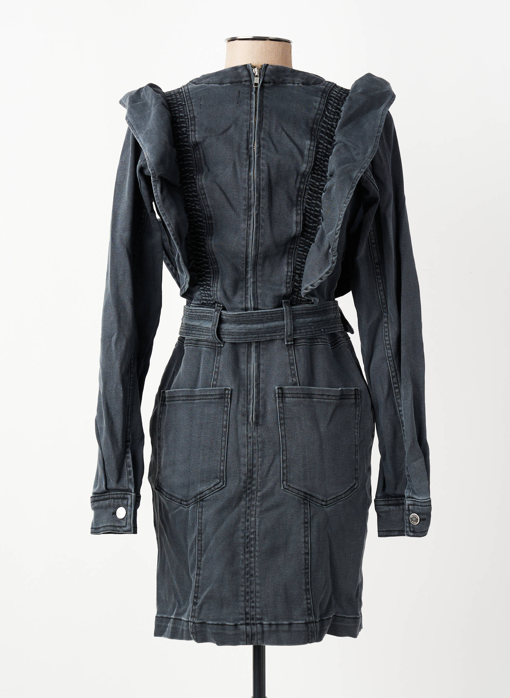 Robe courte fermeture zippée au dos manches longues gris BERENICE femme