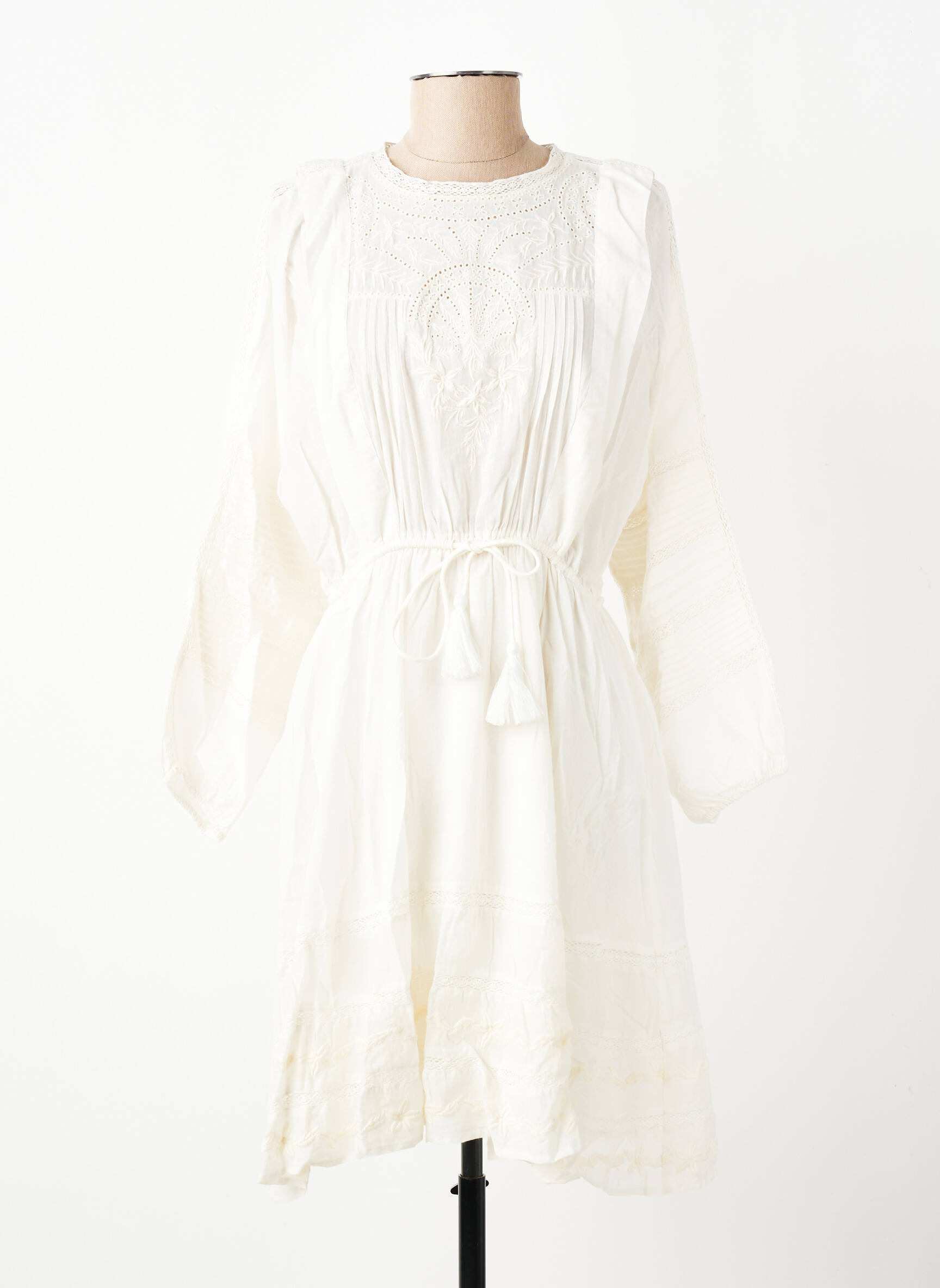 Robe mi-longue manches longues manches longues blanc BERENICE femme