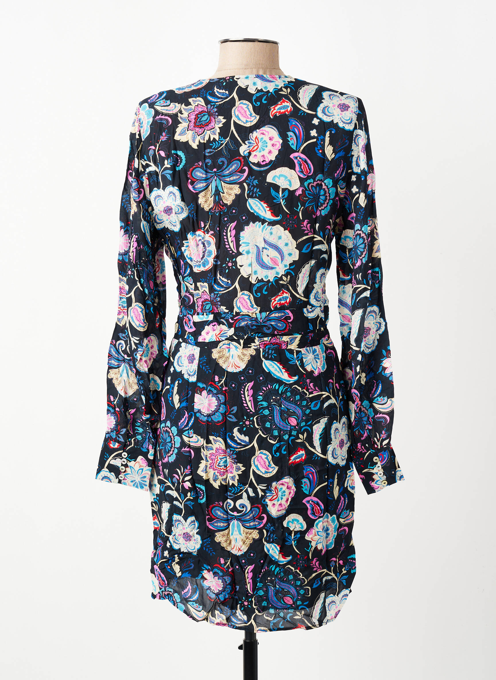 Robe mi-longue imprimé fantaisie manches longues bleu BERENICE femme