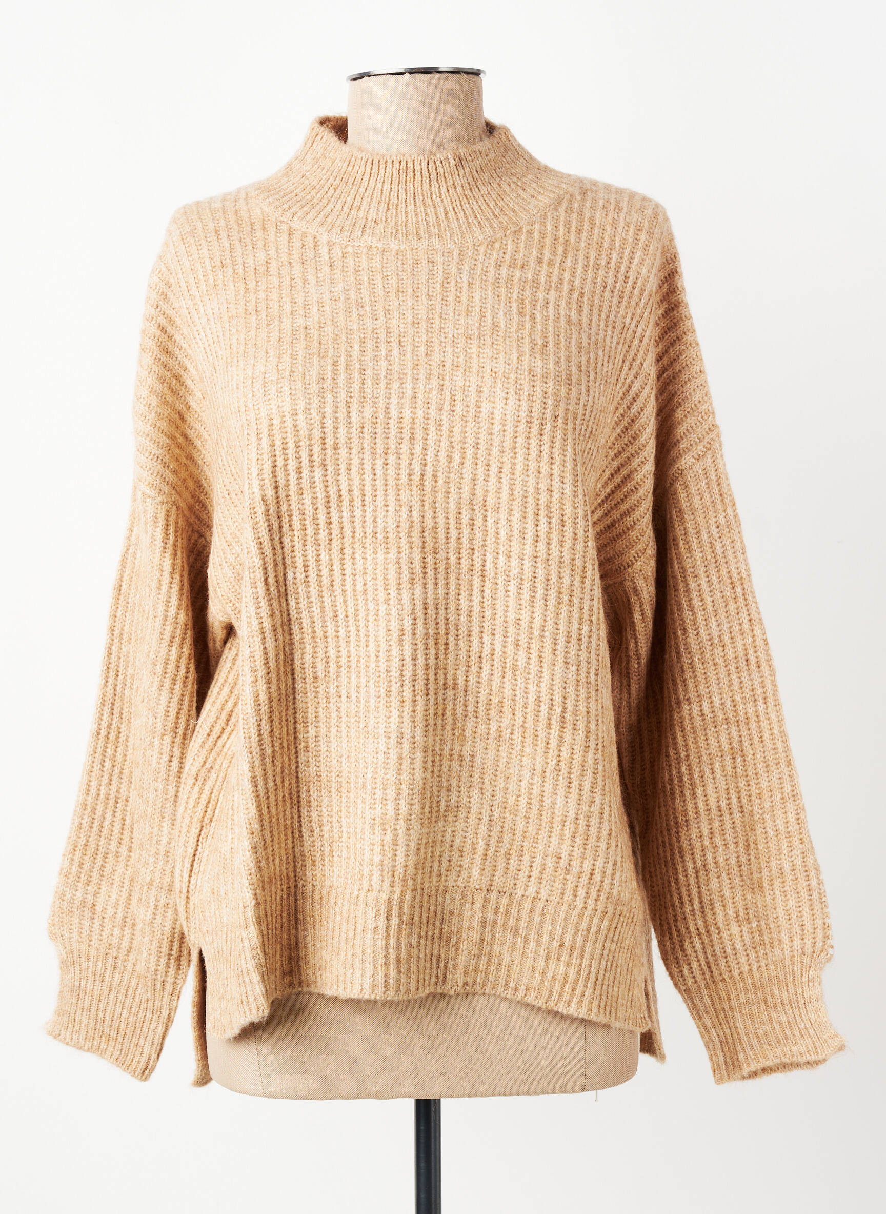 Pull coupe droite manches longues beige FIVE femme