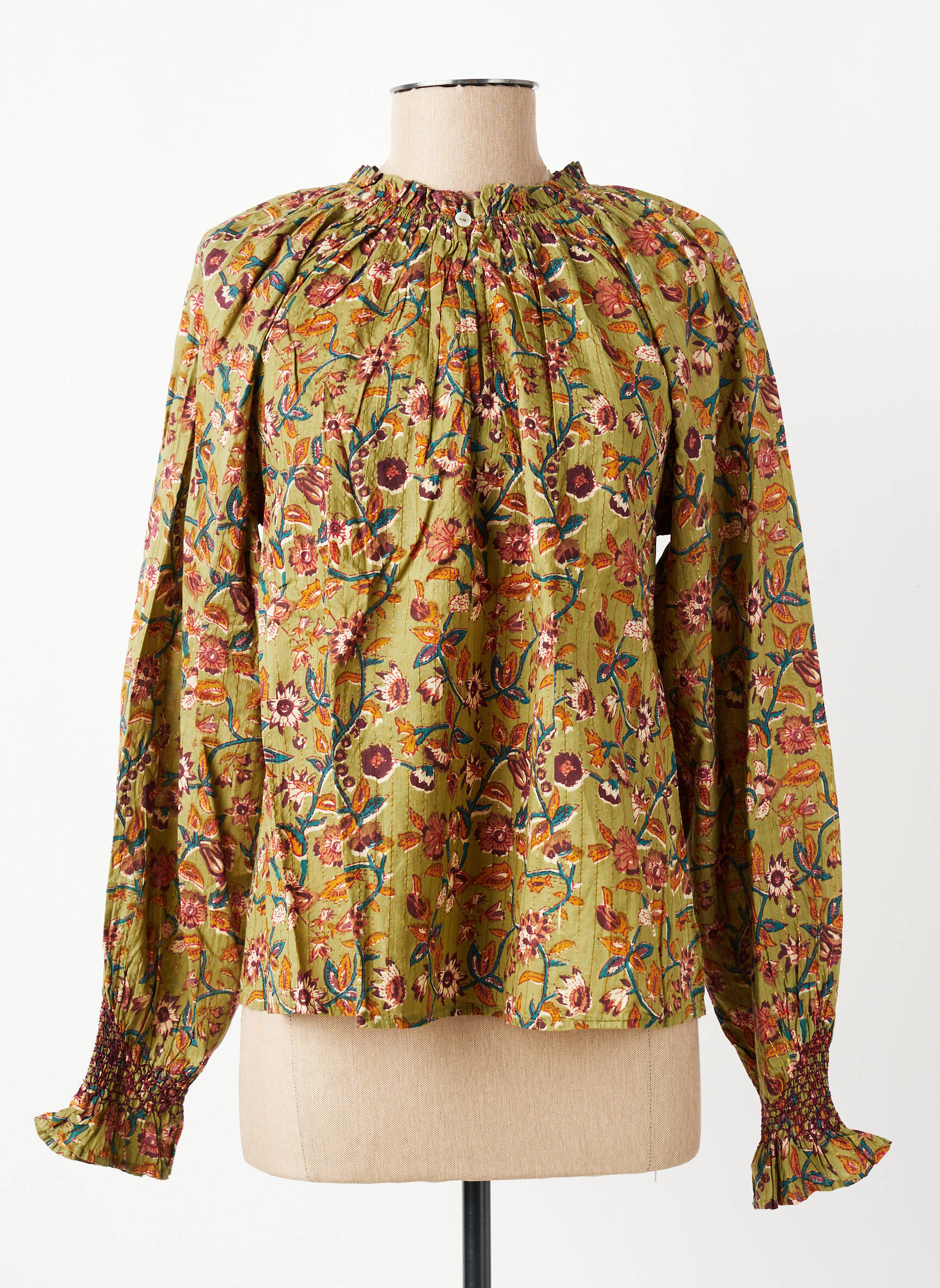 Blouse tissage popeline manches longues vert MKT STUDIO femme