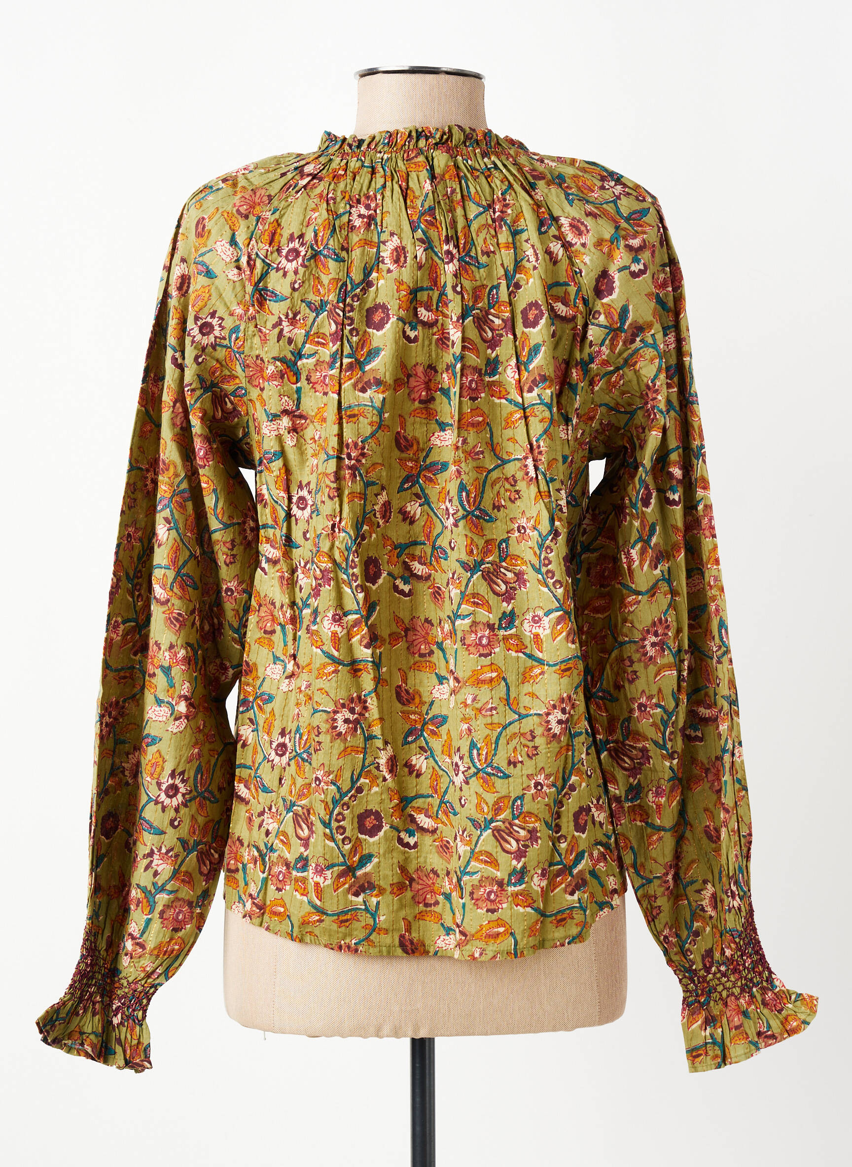 Blouse tissage popeline manches longues vert MKT STUDIO femme