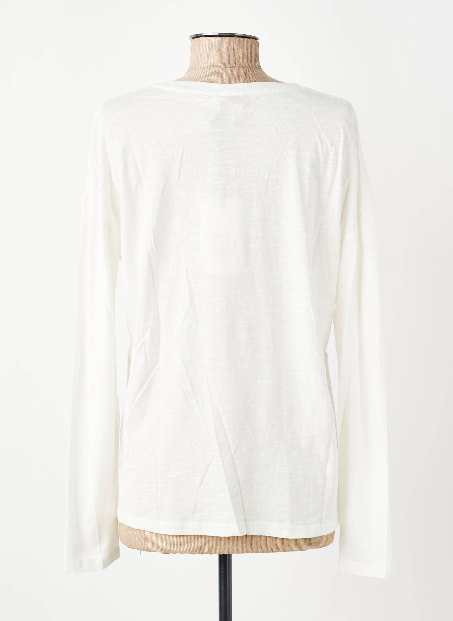T-shirt sérigraphie floquée manches longues blanc FIVE femme