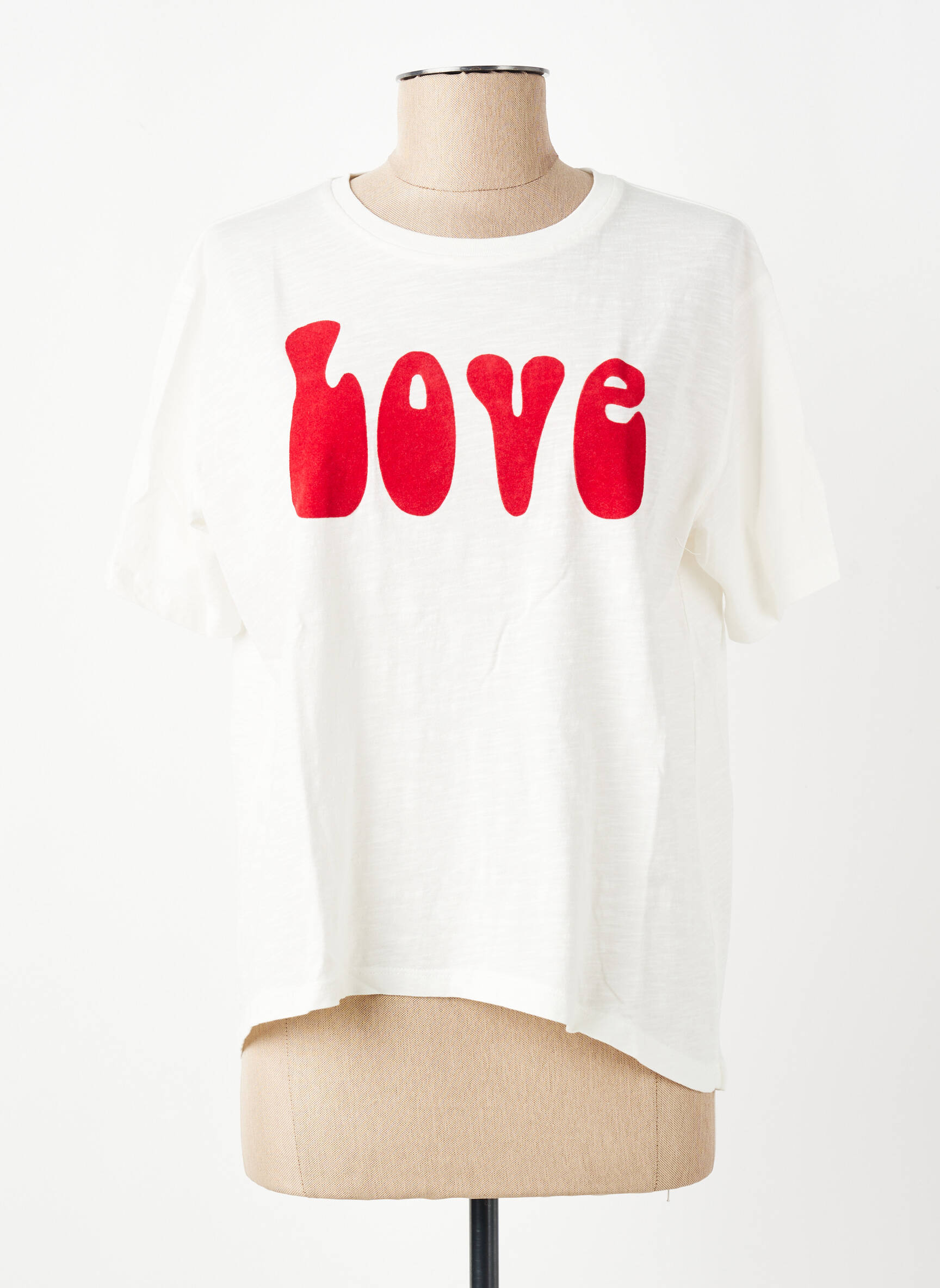 T-shirt sérigraphie floquée manches courtes blanc FIVE femme