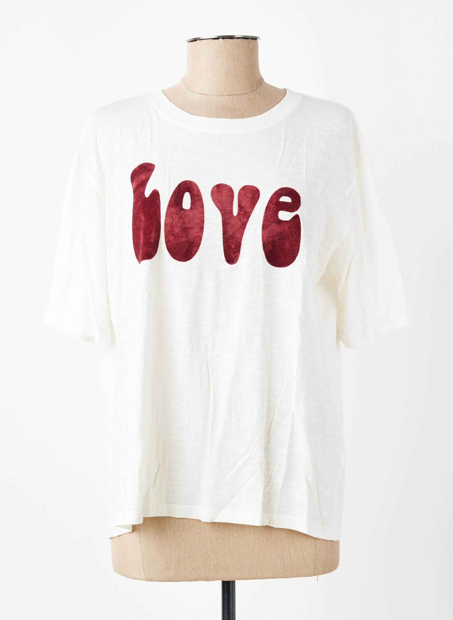 T-shirt sérigraphie floquée manches courtes blanc FIVE femme