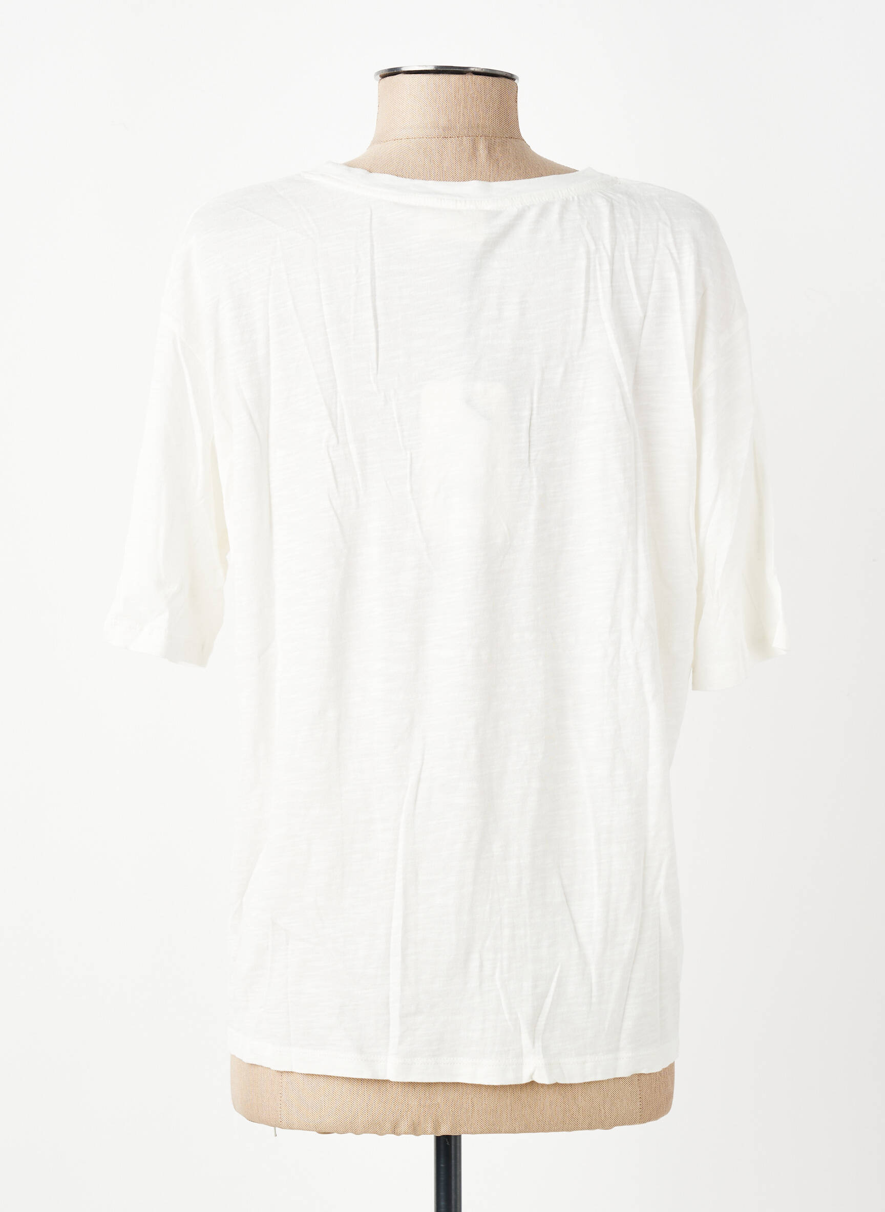 T-shirt sérigraphie floquée manches courtes blanc FIVE femme
