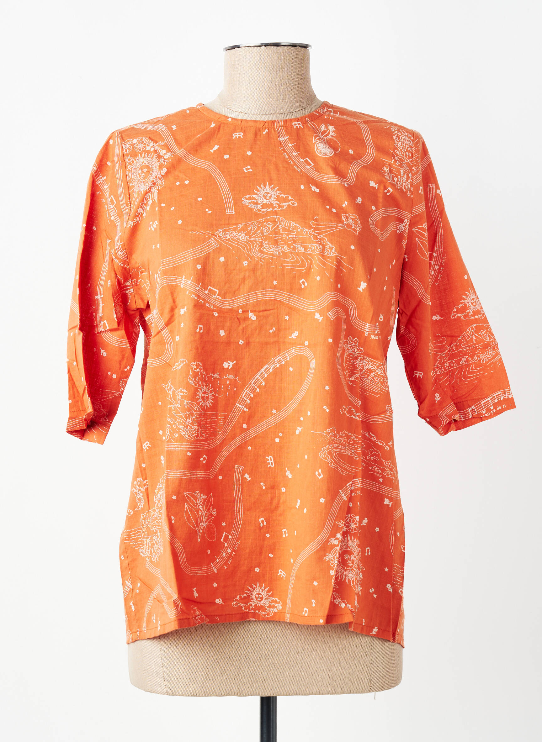 Top imprimé fantaisie manches courtes orange ROSEANNA femme