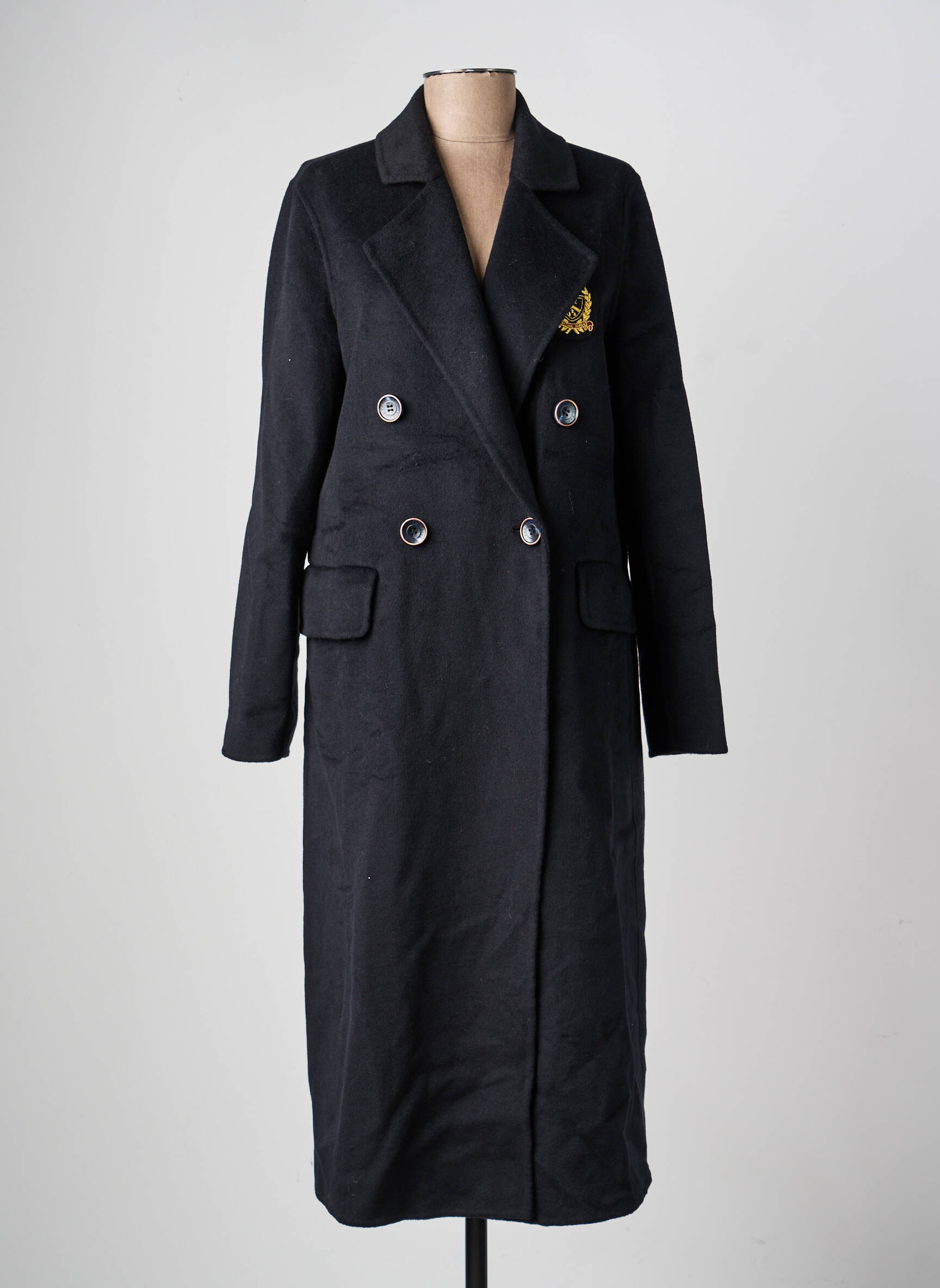 Manteau long coupe droite sans capuche noir FIVE femme