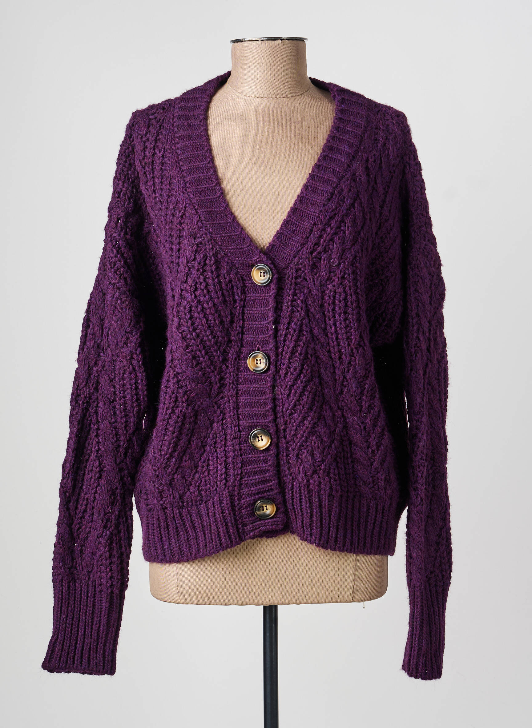 Gilet manches longues fermeture boutonnée sur le devant violet HOD femme