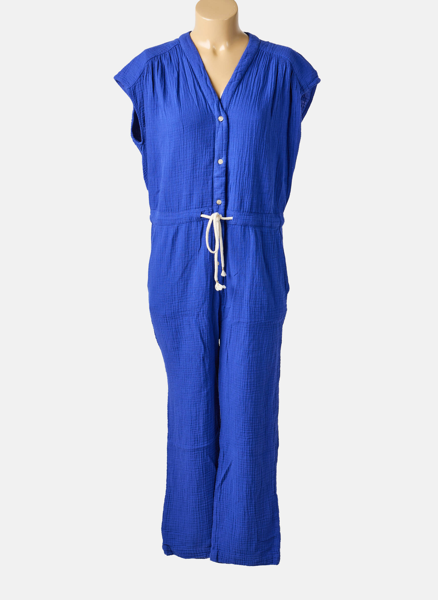 Combi-pantalon tissage crêpe manches courtes bleu HOD femme