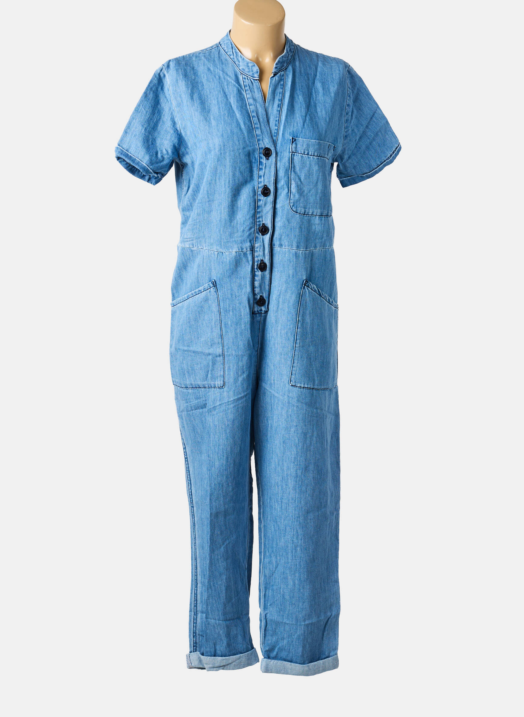 Combi-pantalon fermeture boutonnée sur le devant manches courtes bleu FIVE femme